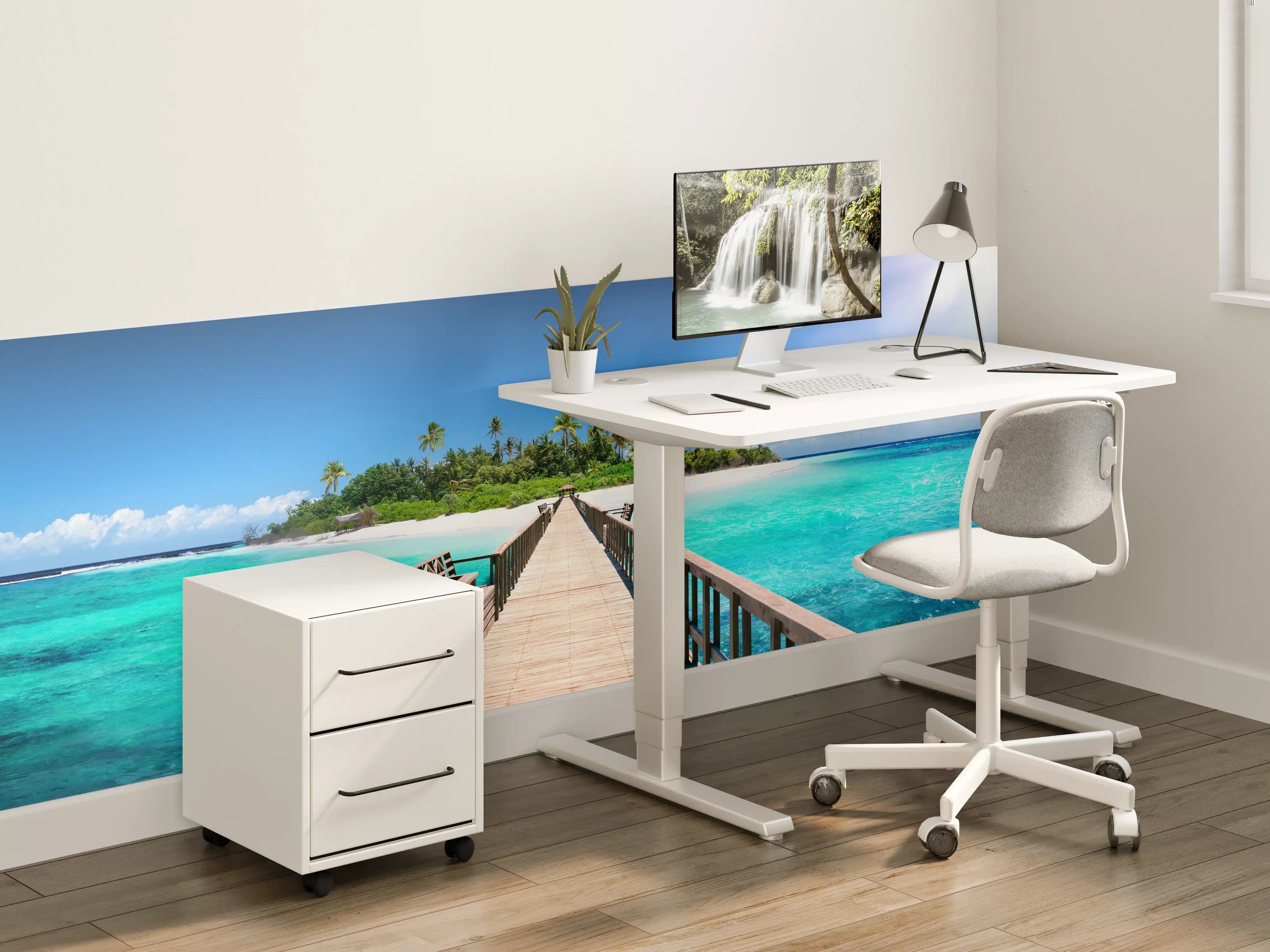 Kinderzimmer Wandgestaltung - Holzsteg zur tropischen Insel