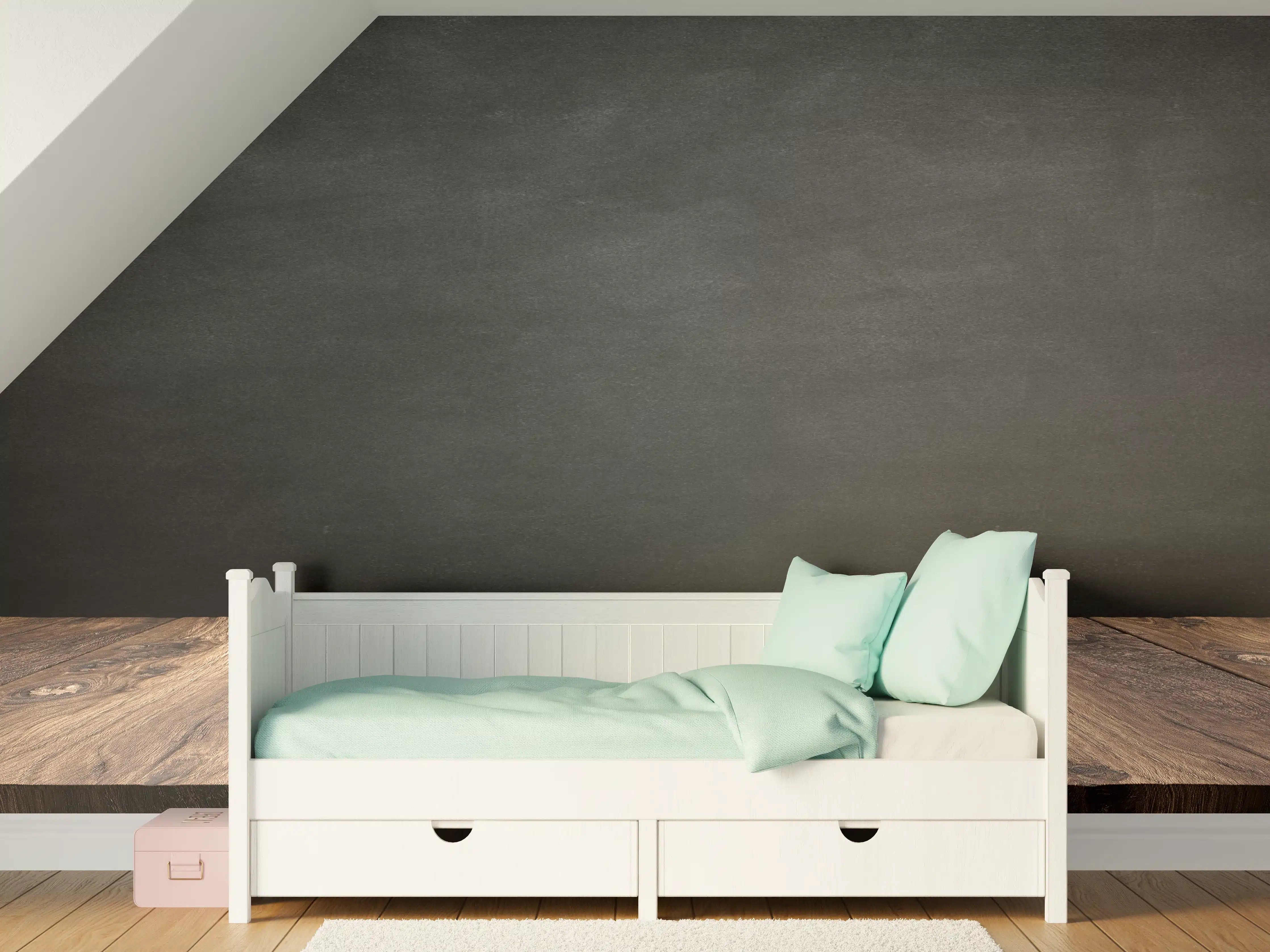 Kinderzimmer Wandgestaltung - Holztisch mit schwarzer Wandtafel