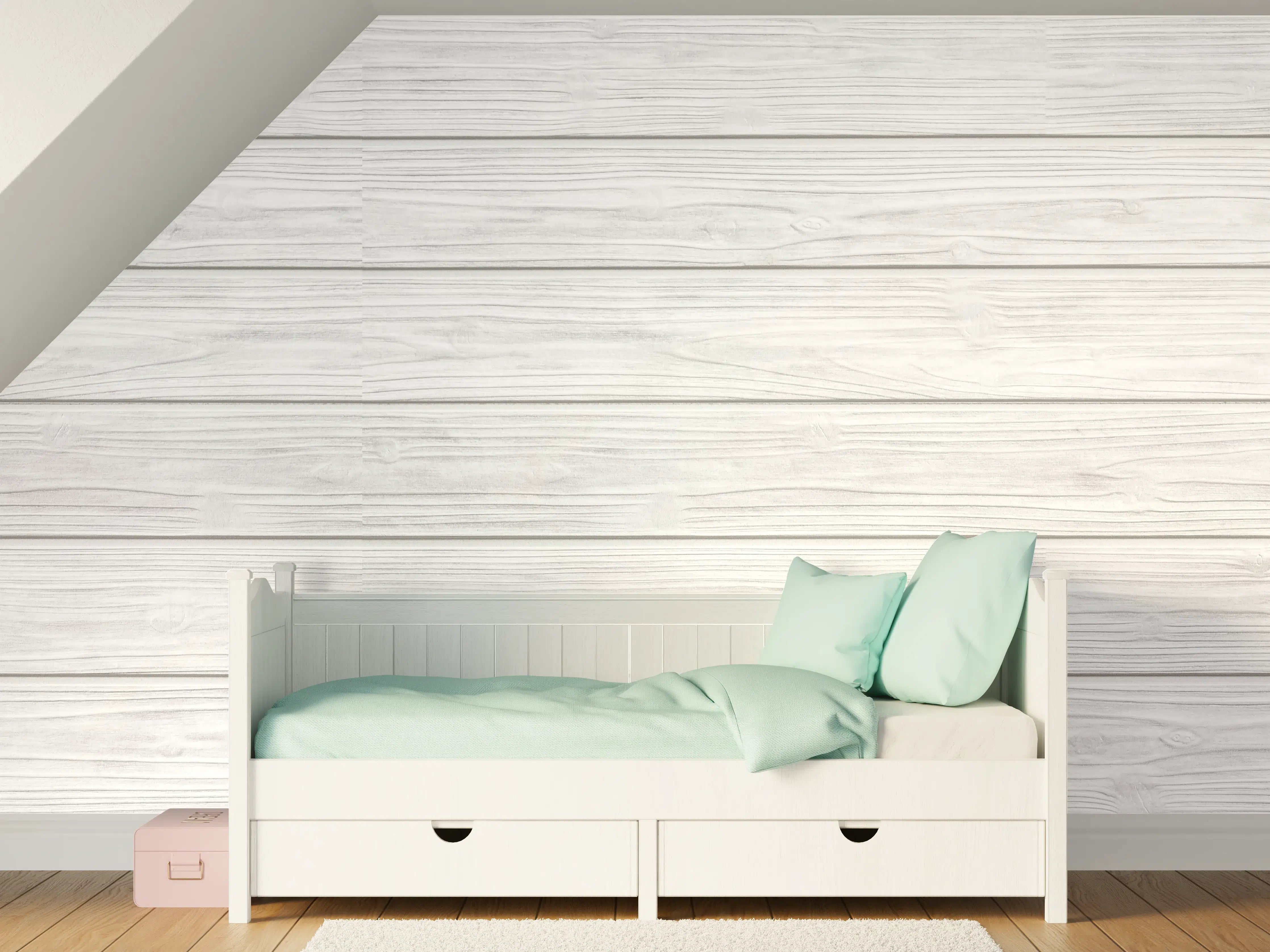 Kinderzimmer Wandgestaltung - Horizontale weiße Holztextur