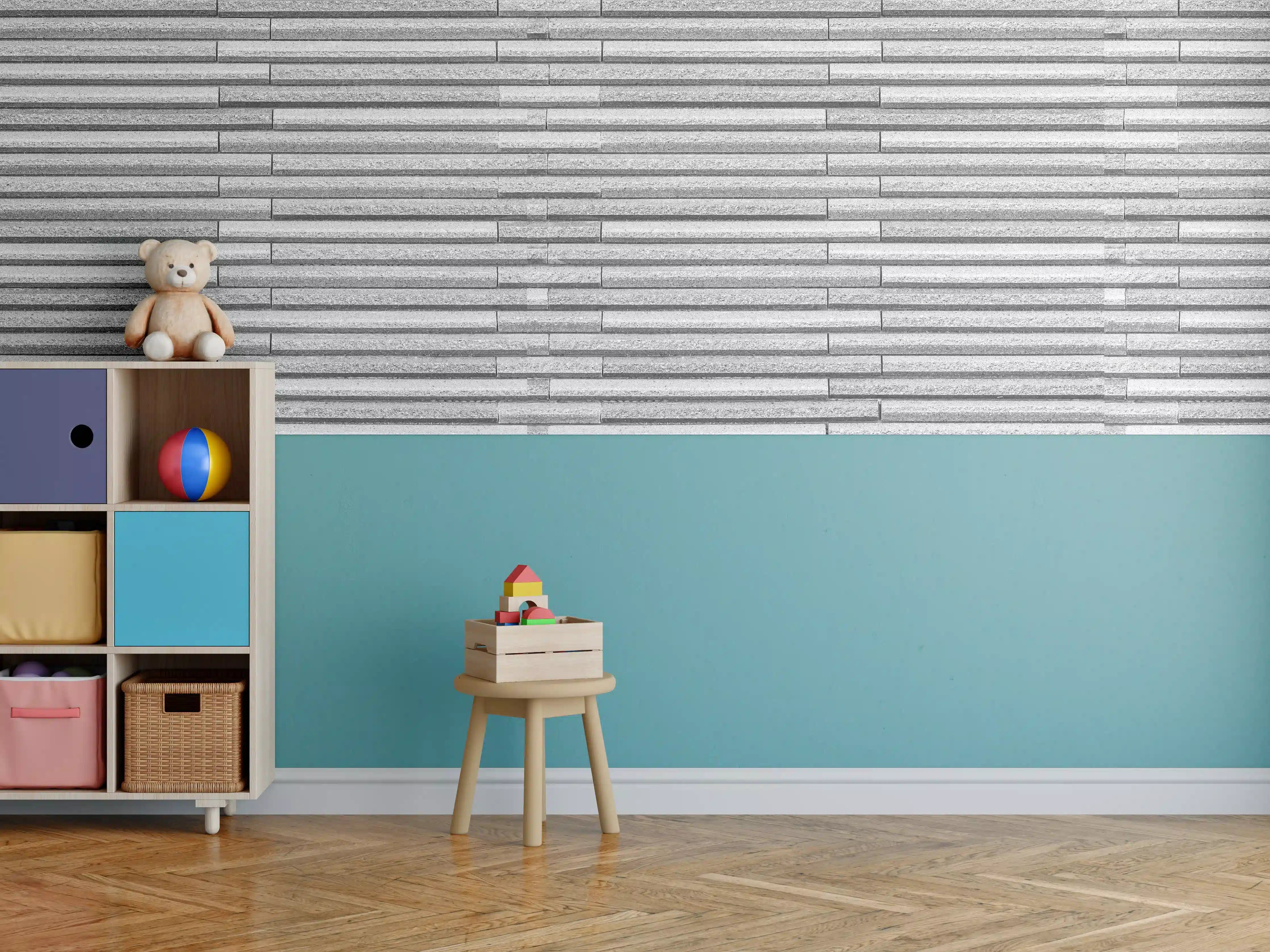Kinderzimmer Wandgestaltung - Horizontale weiße Steinwand Textur
