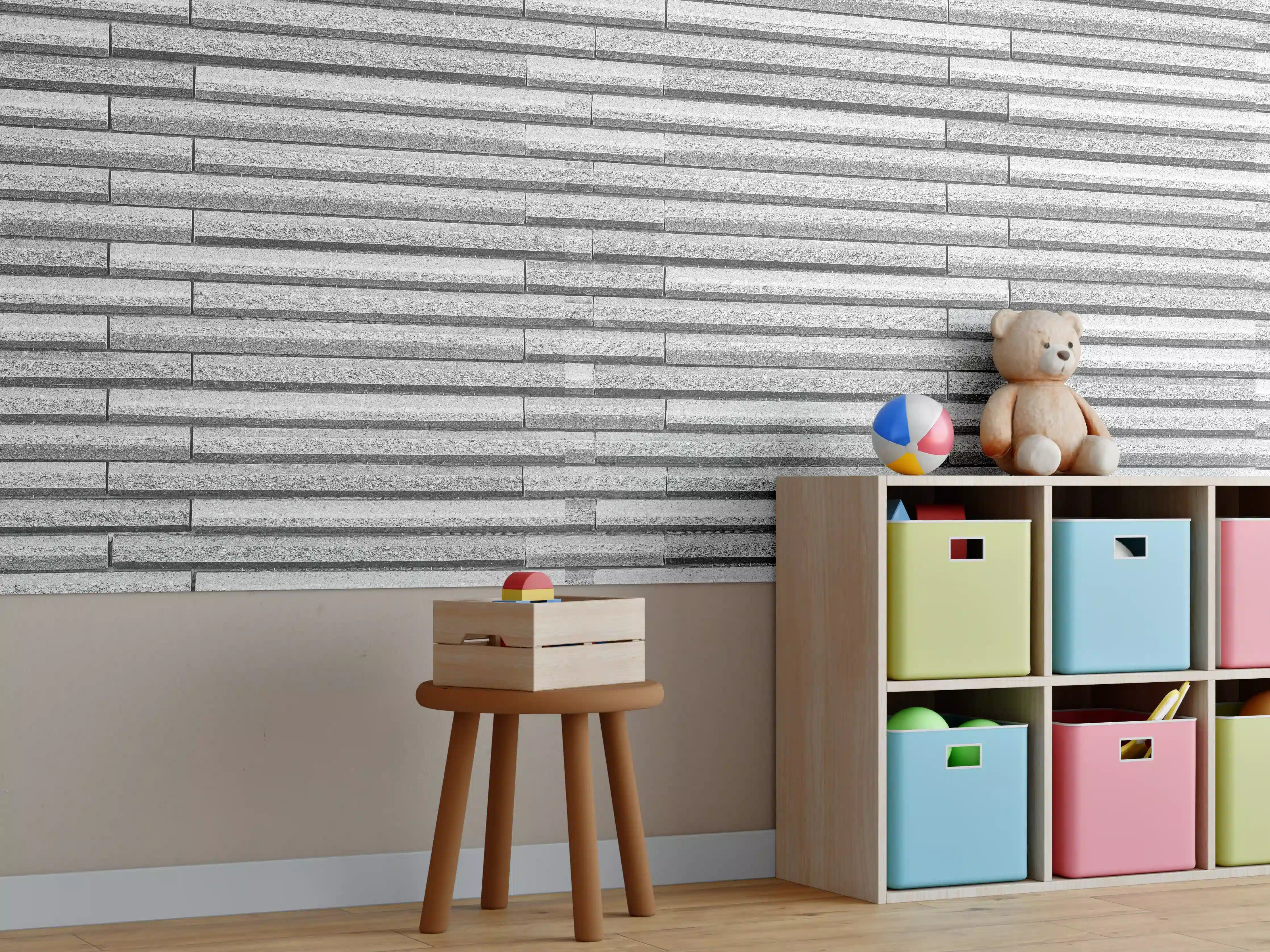 Kinderzimmer Wandgestaltung - Horizontale weiße Steinwand Textur