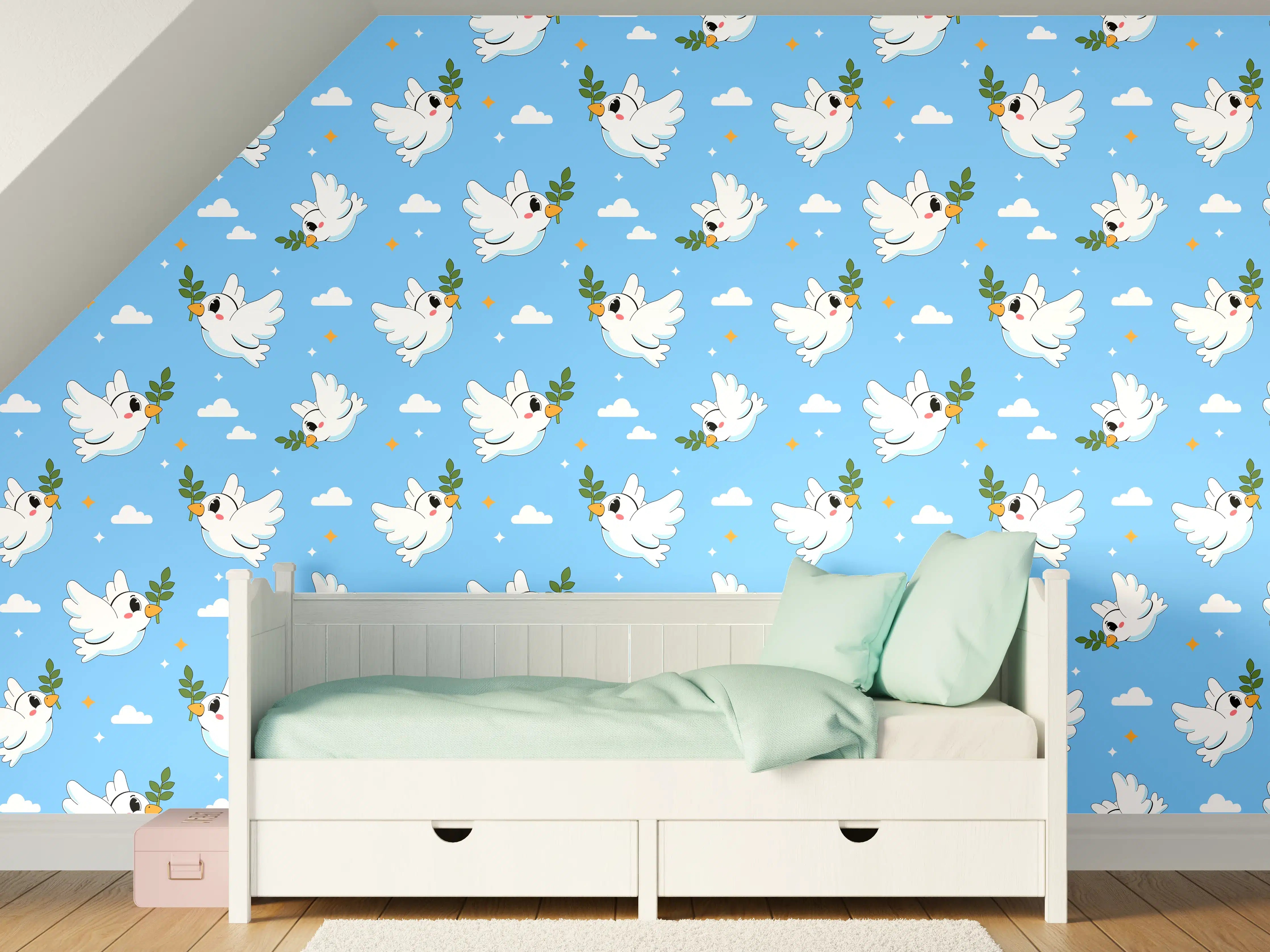 Kinderzimmer Wandgestaltung - Hübscher blauer Himmel mit weißen Wolken