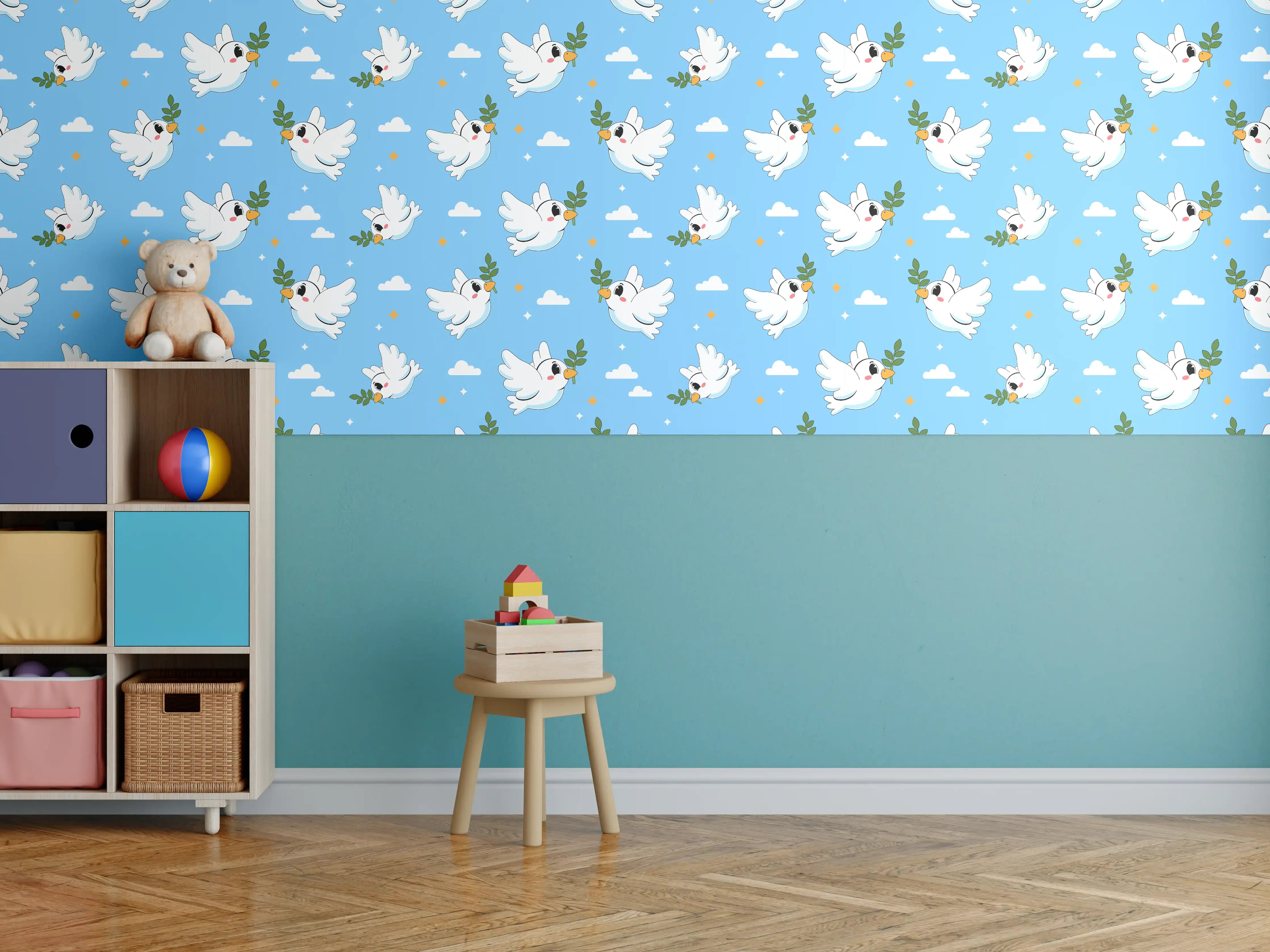 Kinderzimmer Wandgestaltung - Hübscher blauer Himmel mit weißen Wolken