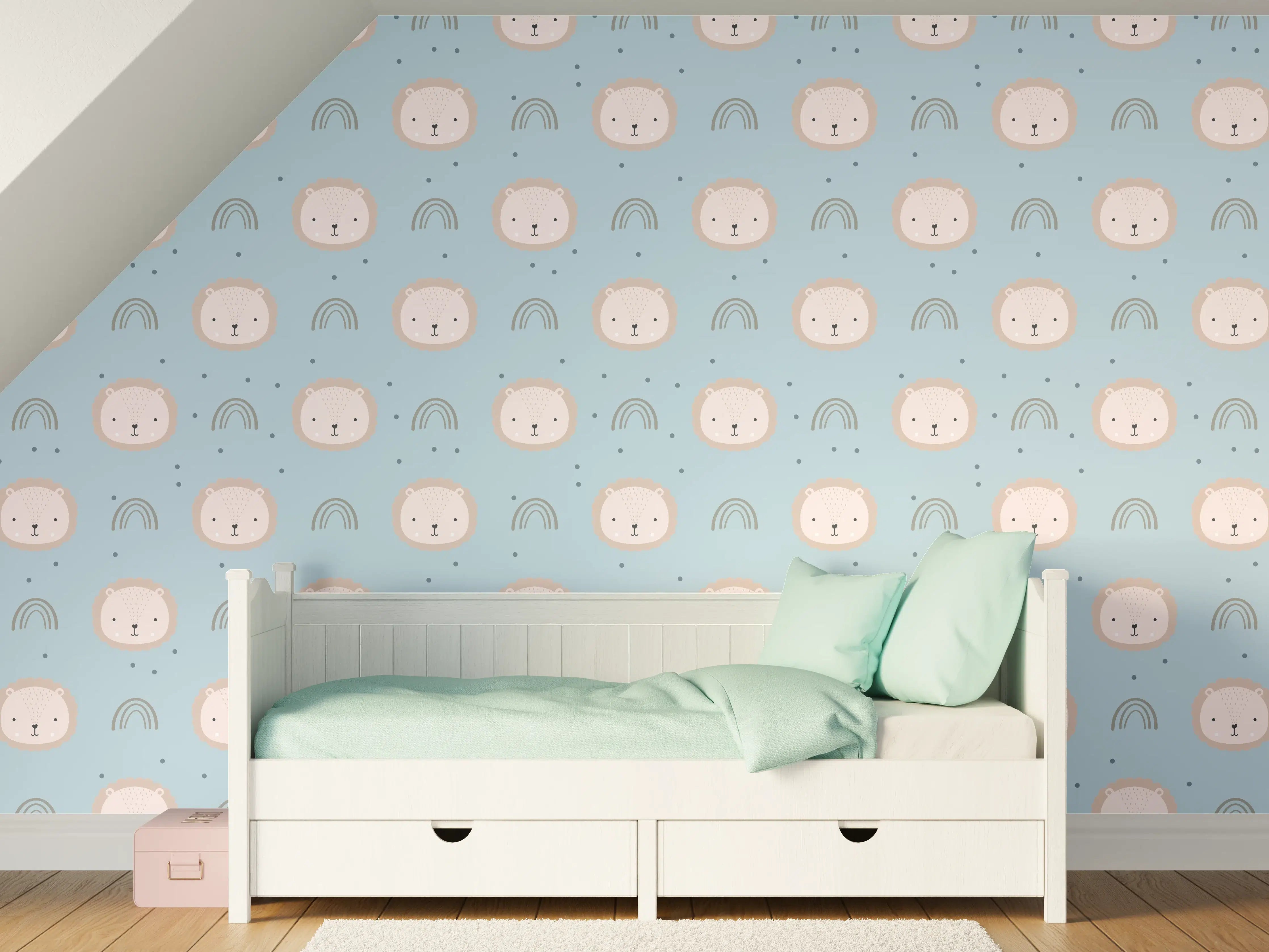 Kinderzimmer Wandgestaltung - Hübsches Baby-Benutzer, blauer Hintergrund, Kissen