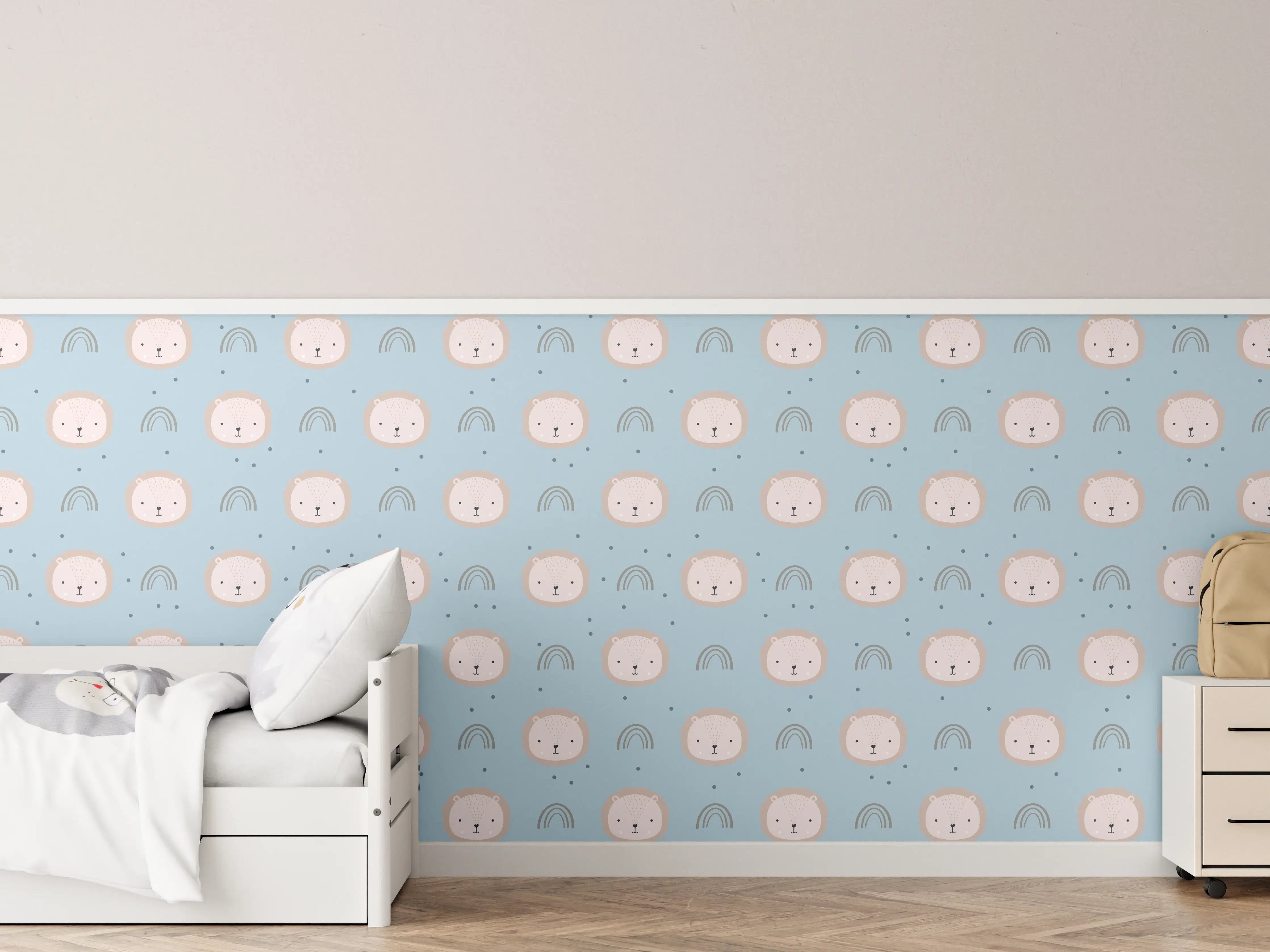 Kinderzimmer Wandgestaltung - Hübsches Baby-Benutzer, blauer Hintergrund, Kissen