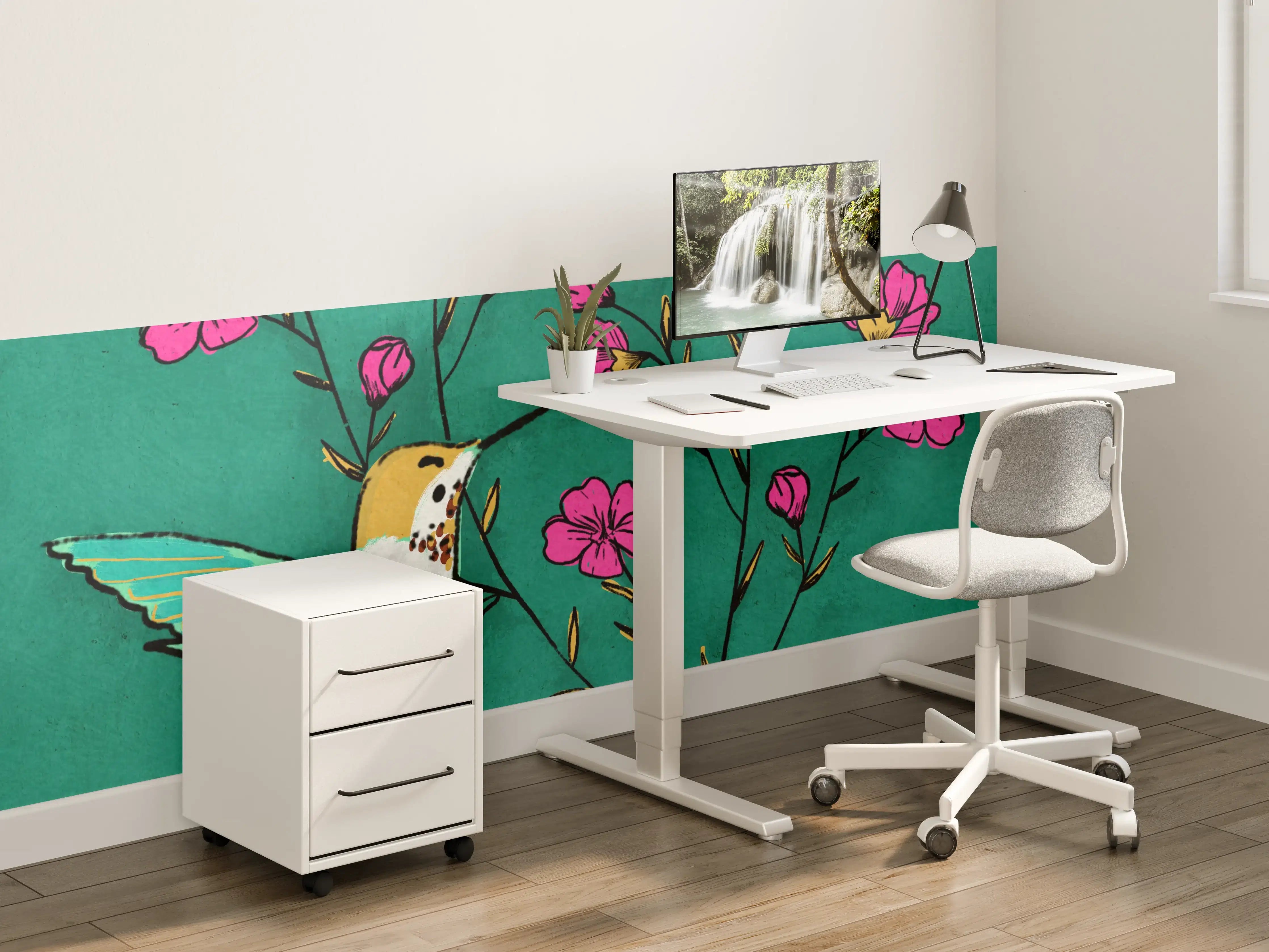 Kinderzimmer Wandgestaltung - Hummingbird and Pink Flowers