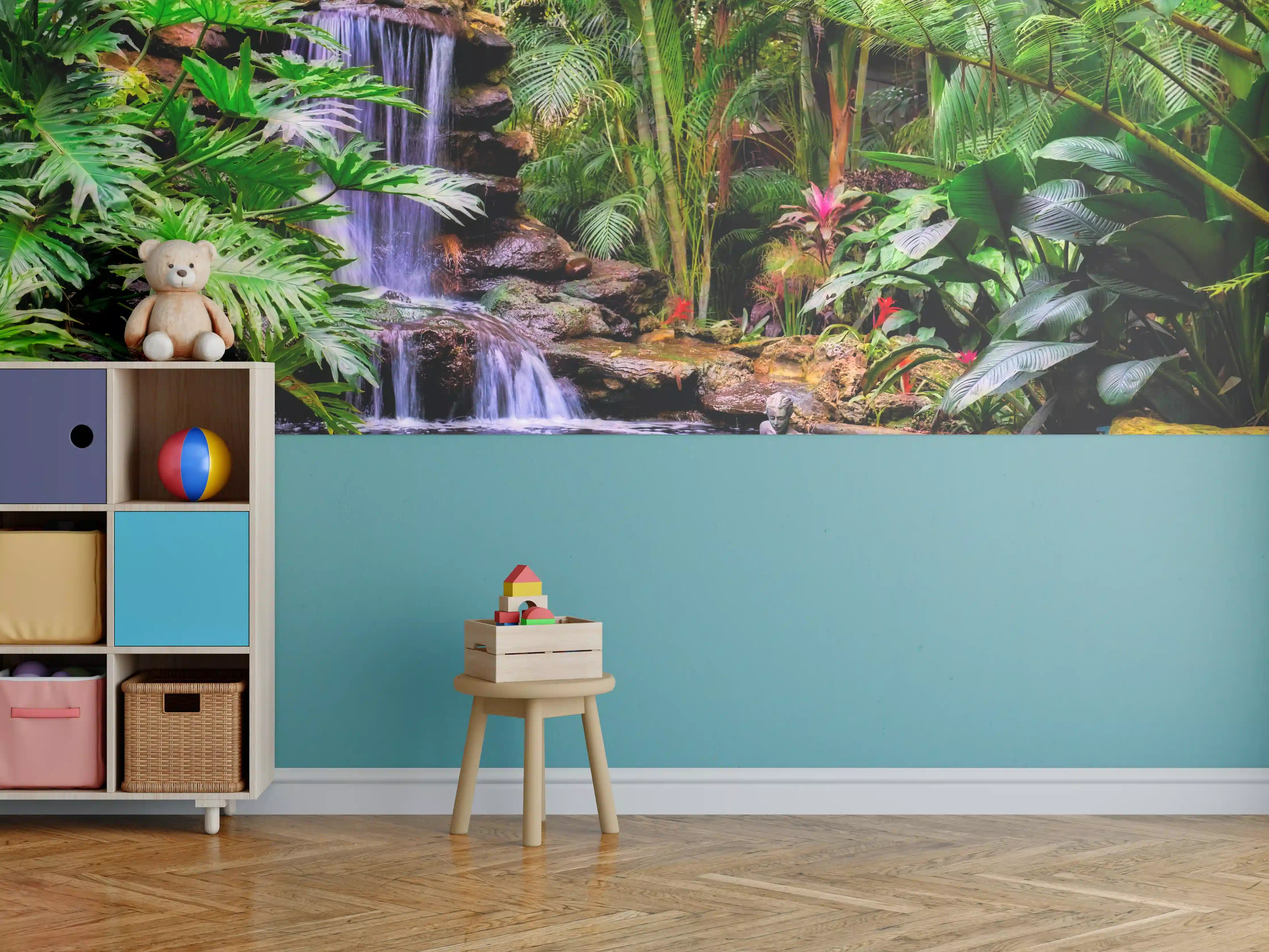 Kinderzimmer Wandgestaltung - Idyllische Dschungellandschaft mit Wasserfall