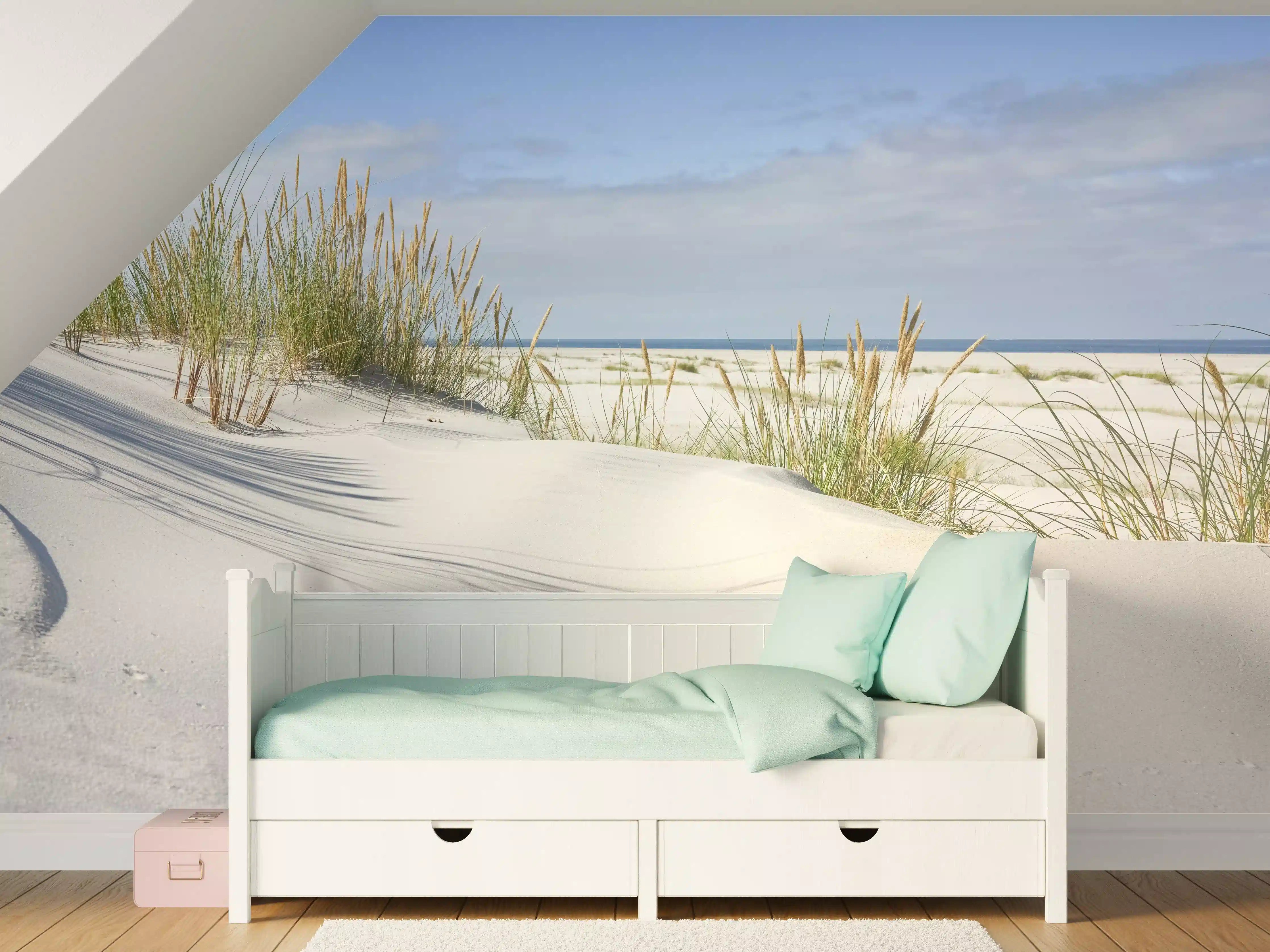 Kinderzimmer Wandgestaltung - Idyllische Dünenlandschaft mit Meerblick
