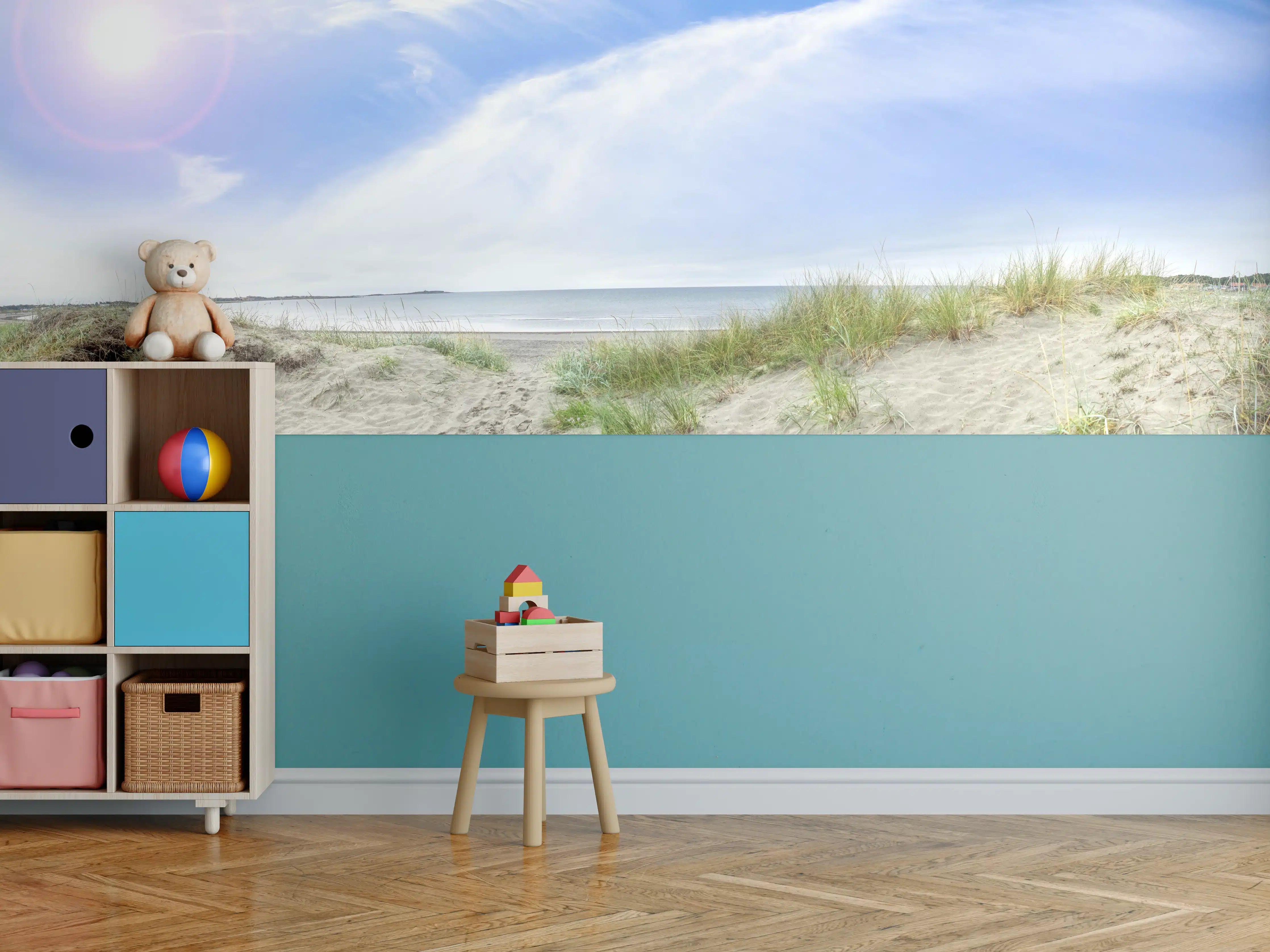 Kinderzimmer Wandgestaltung - Idyllische Strandlandschaft mit Himmel und Meer