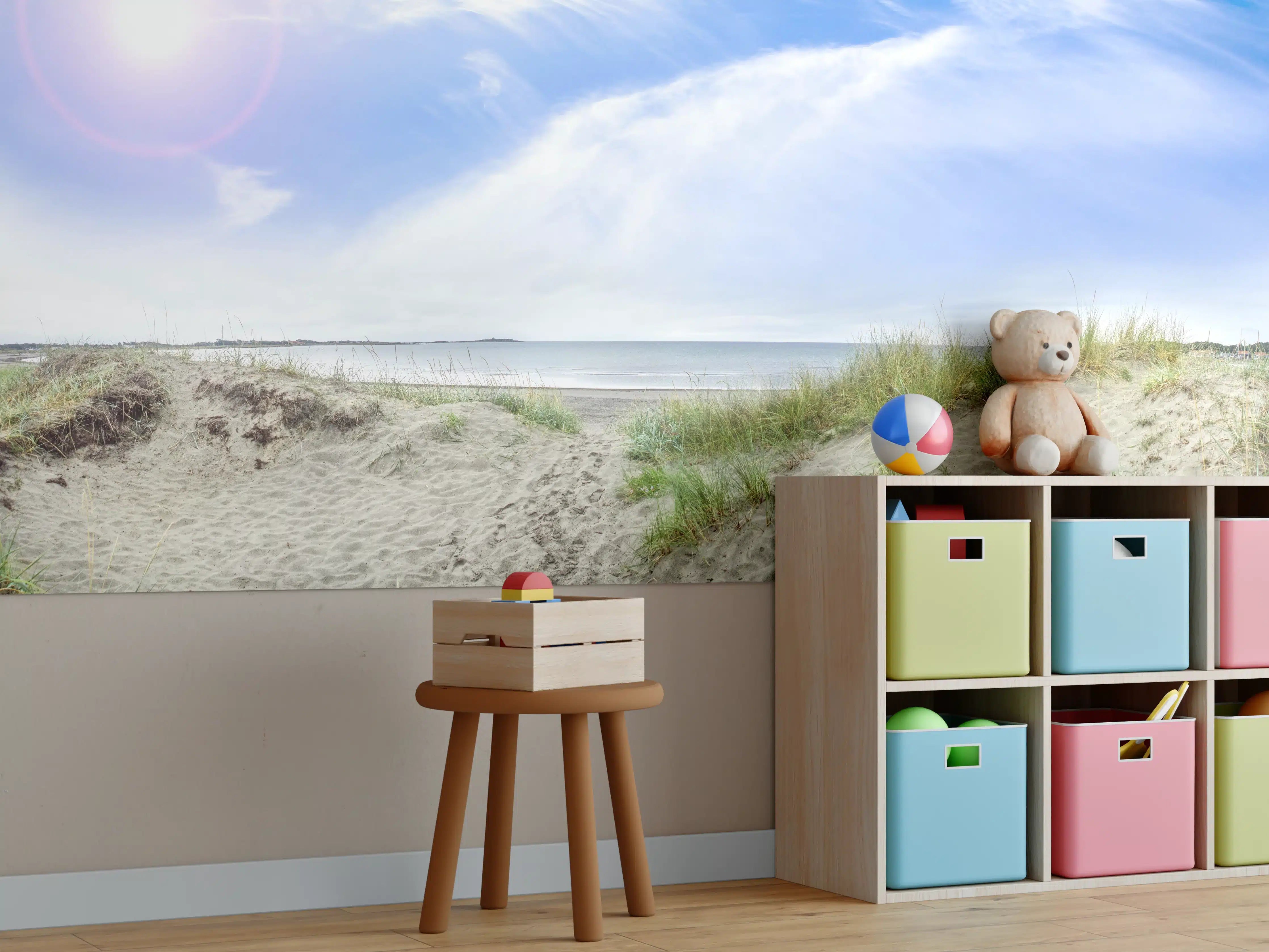 Kinderzimmer Wandgestaltung - Idyllische Strandlandschaft mit Himmel und Meer