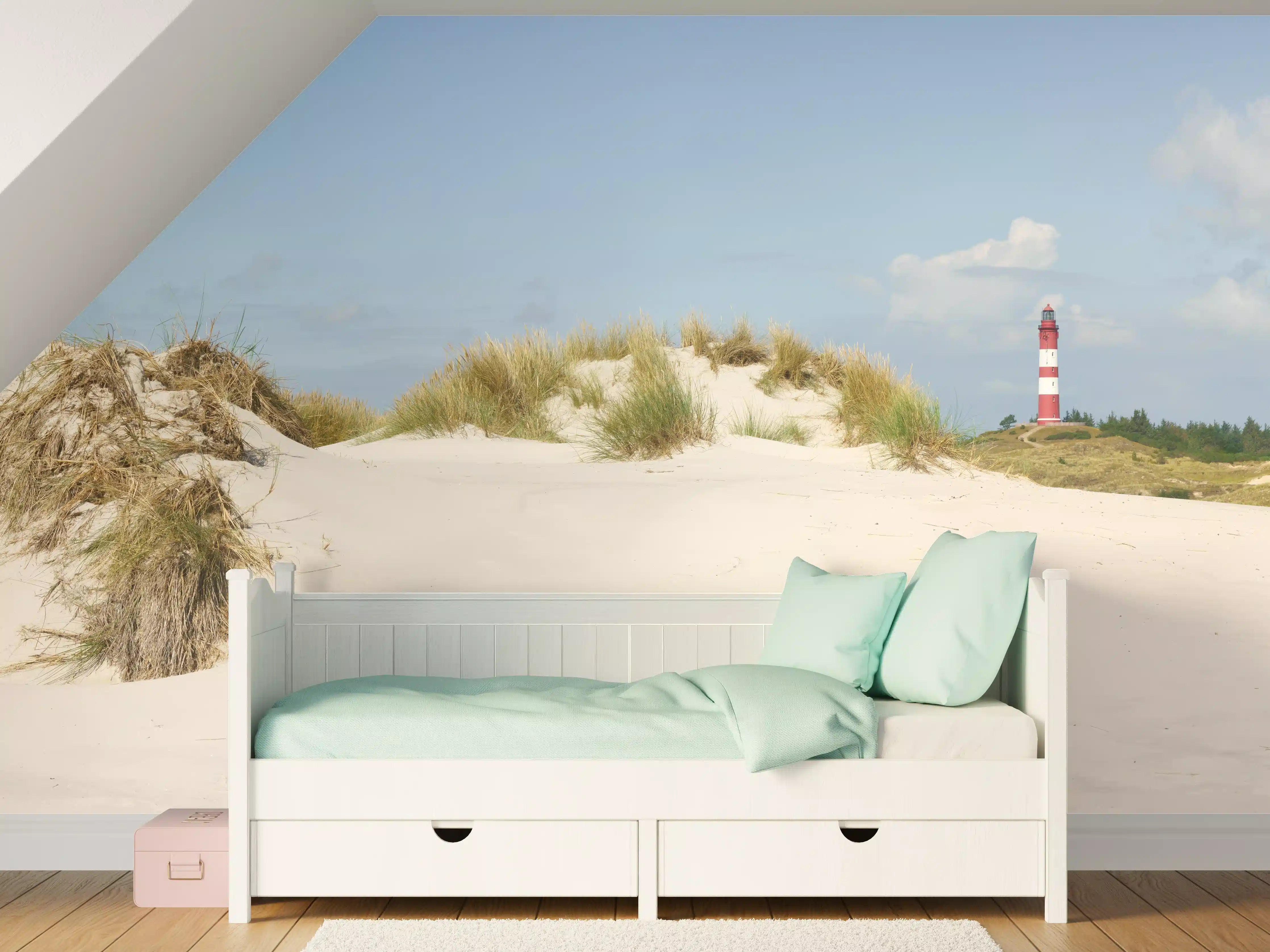 Kinderzimmer Wandgestaltung - Idyllische Strandlandschaft mit Leuchtturm