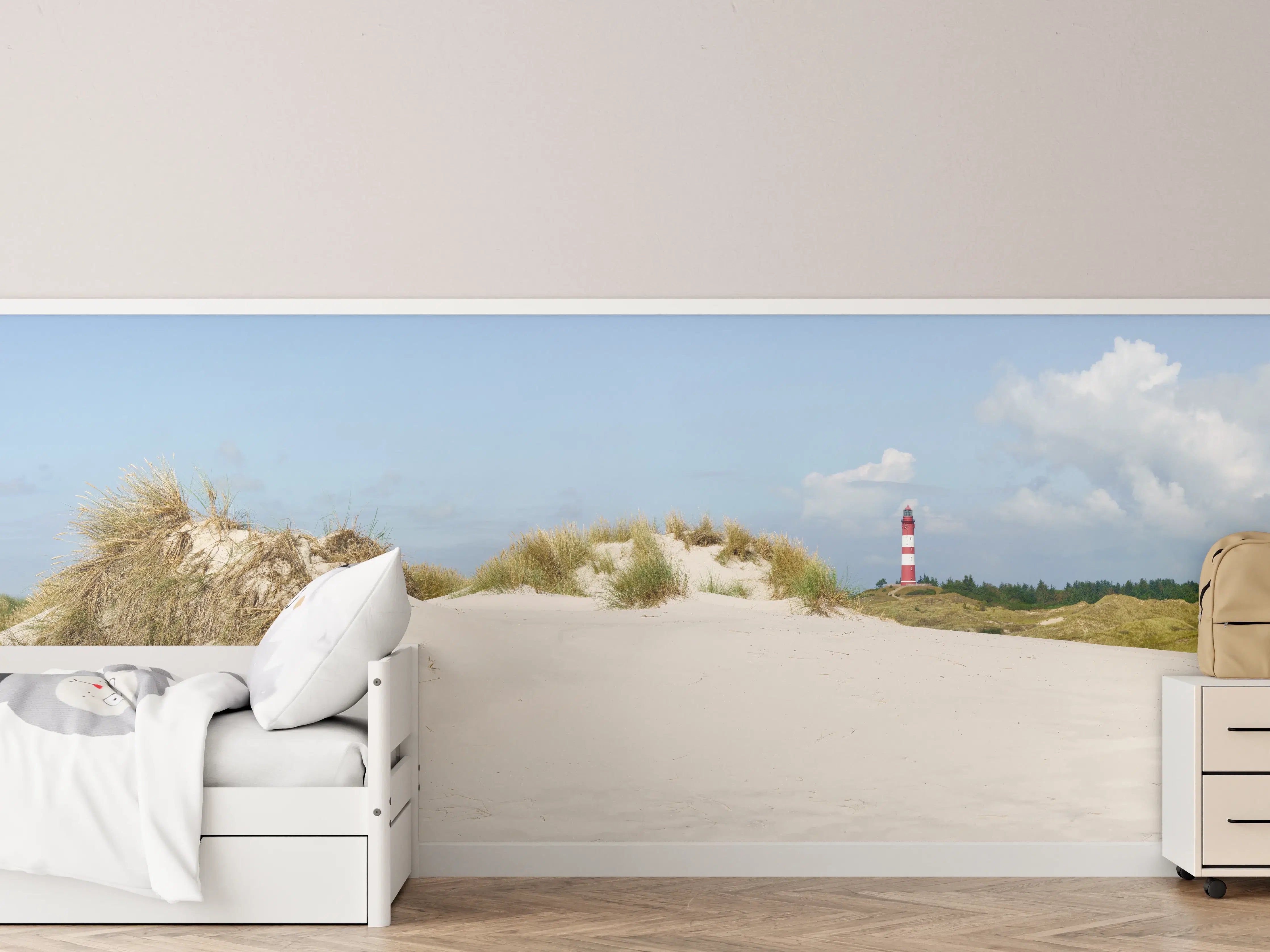 Kinderzimmer Wandgestaltung - Idyllische Strandlandschaft mit Leuchtturm