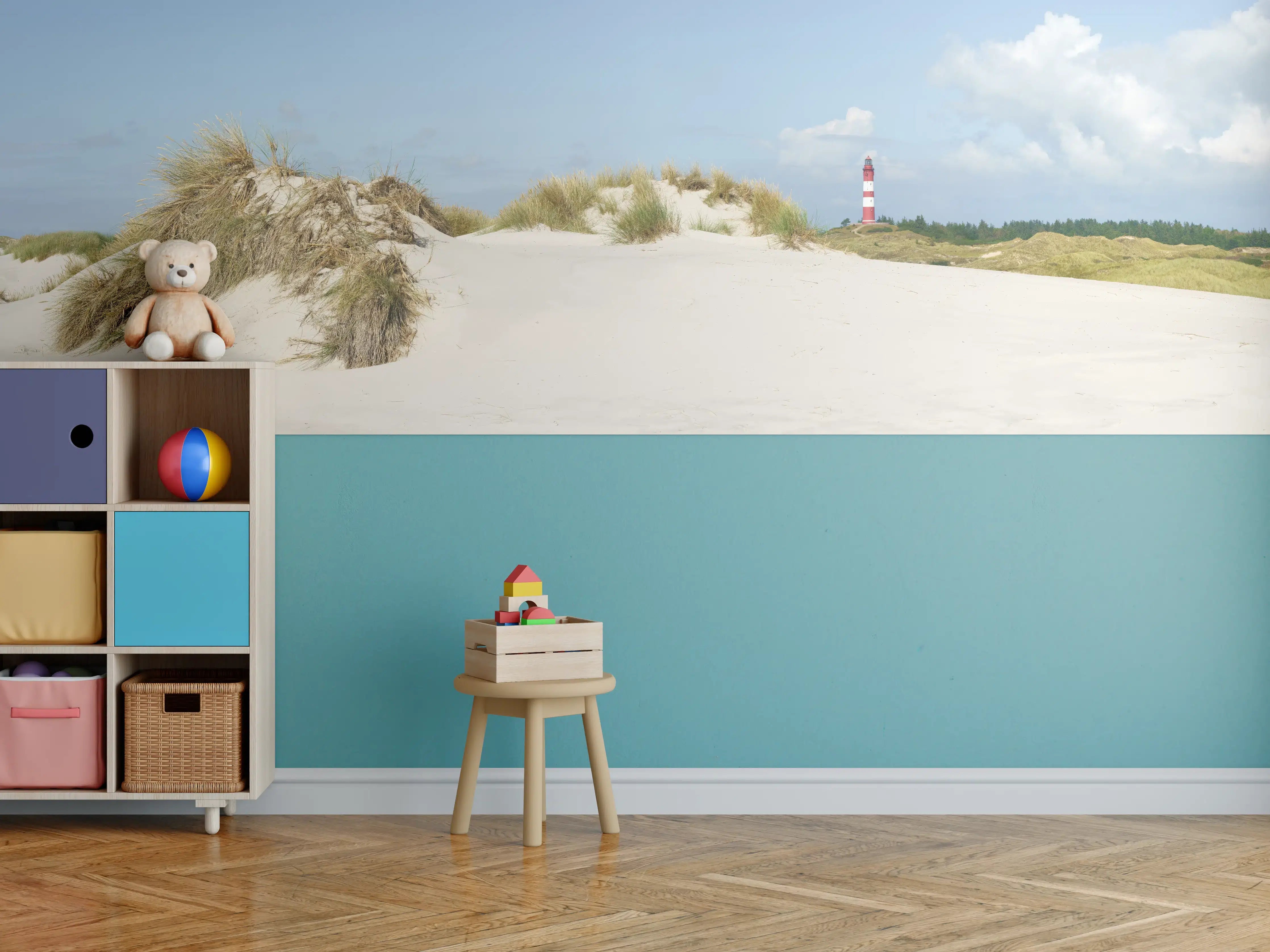 Kinderzimmer Wandgestaltung - Idyllische Strandlandschaft mit Leuchtturm