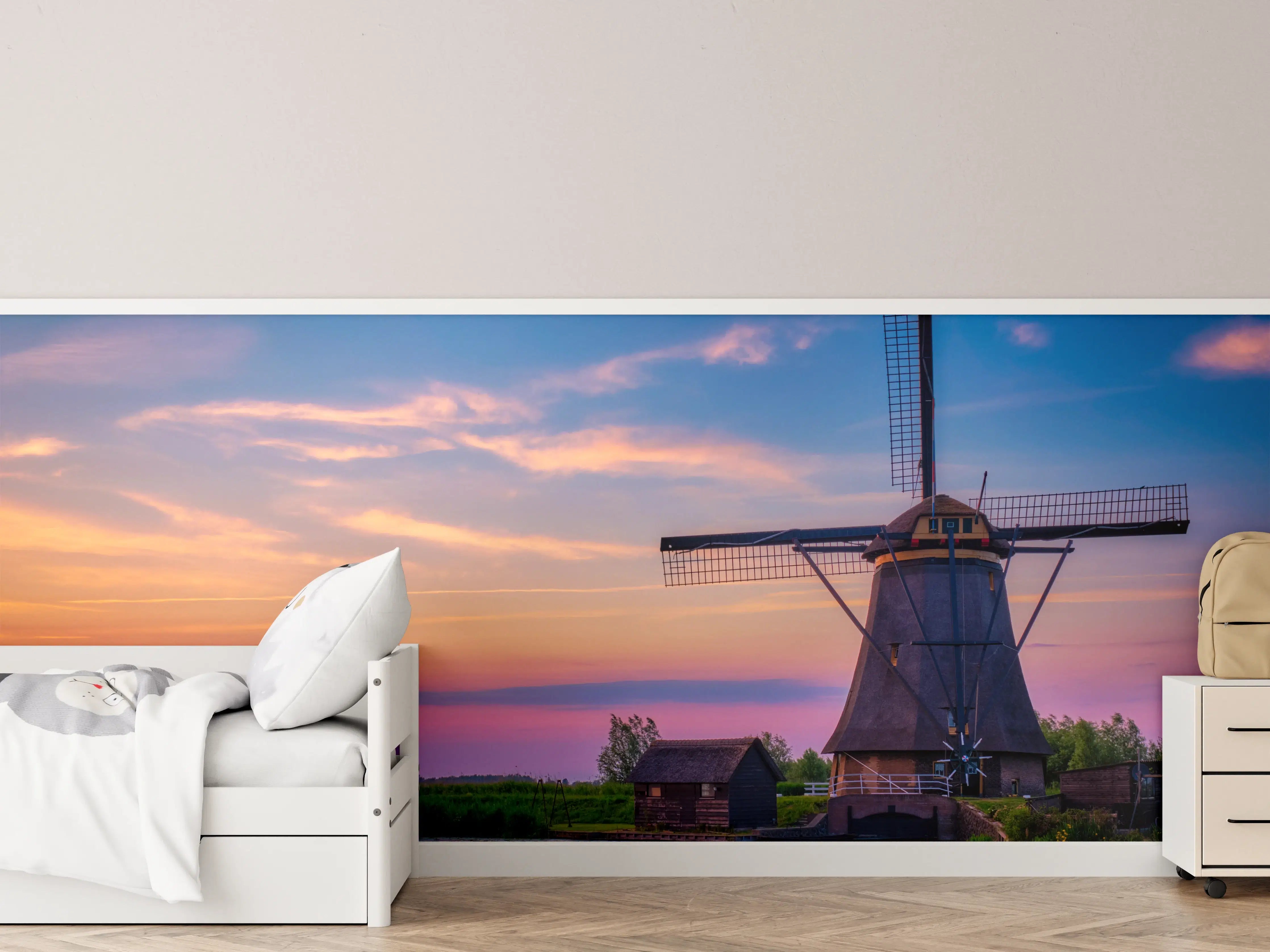Kinderzimmer Wandgestaltung - Idyllische Windmühlen in Kinderdijk