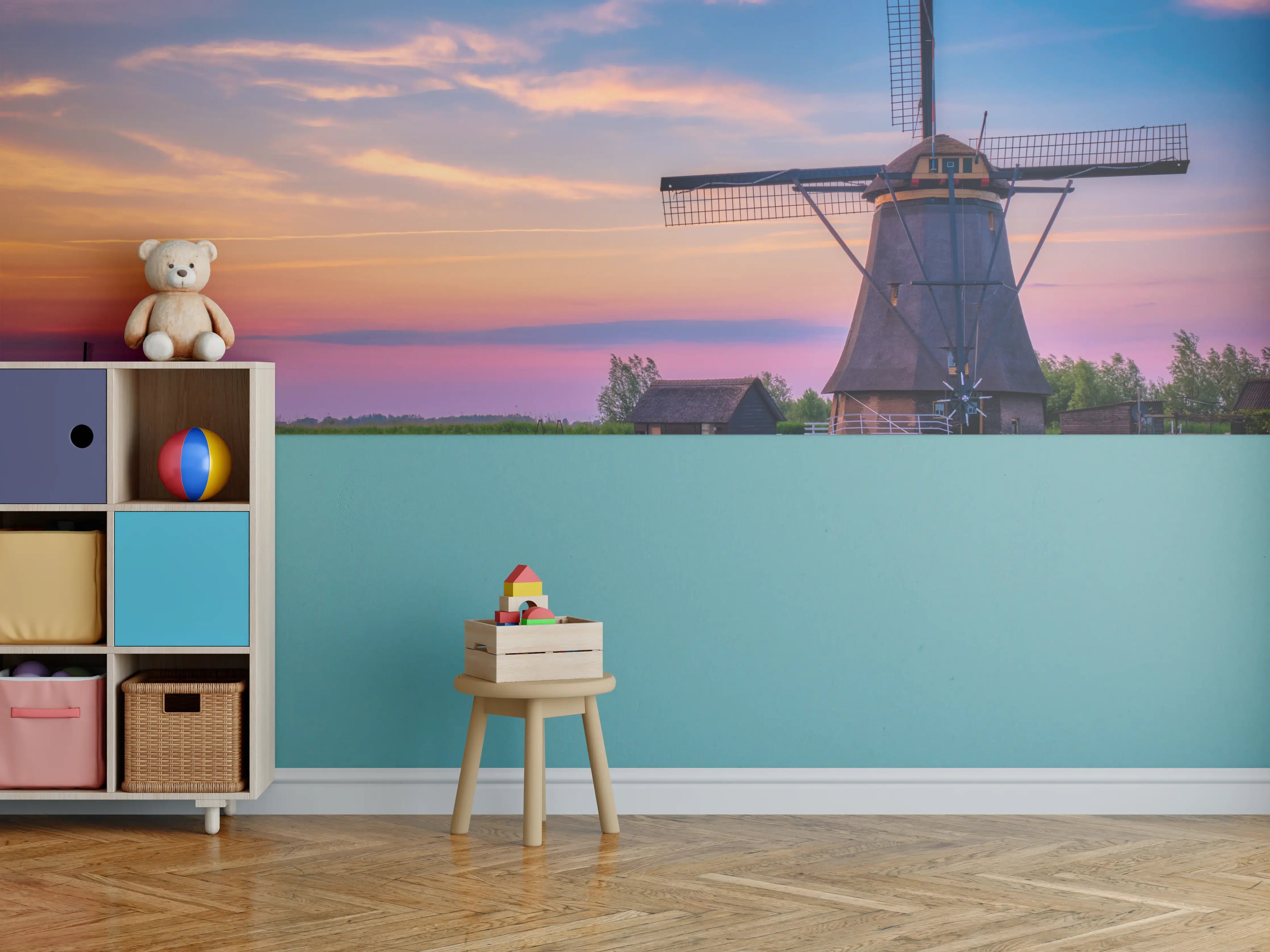 Kinderzimmer Wandgestaltung - Idyllische Windmühlen in Kinderdijk