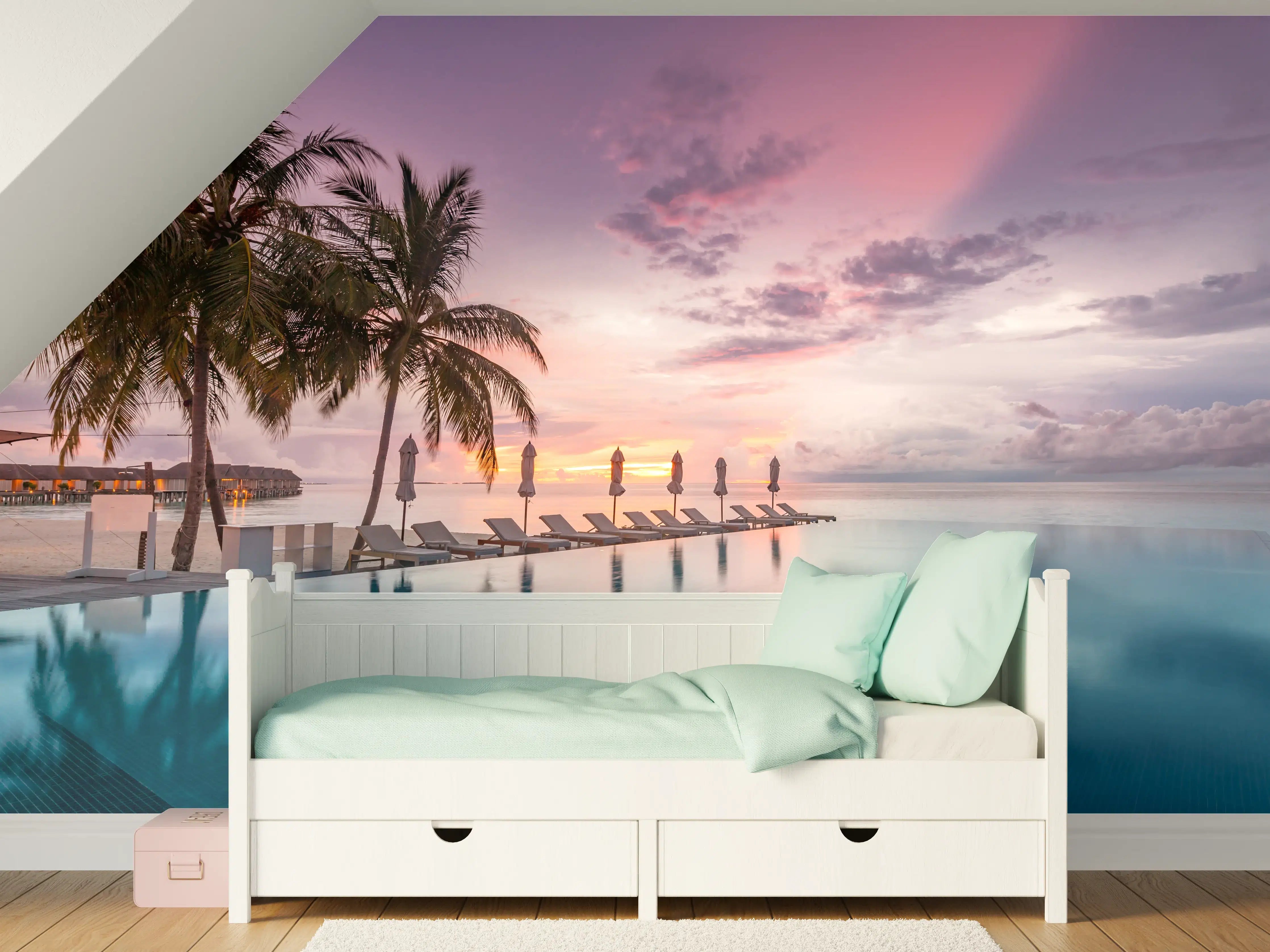 Kinderzimmer Wandgestaltung - Idyllische bunte Strandszene - Karibik