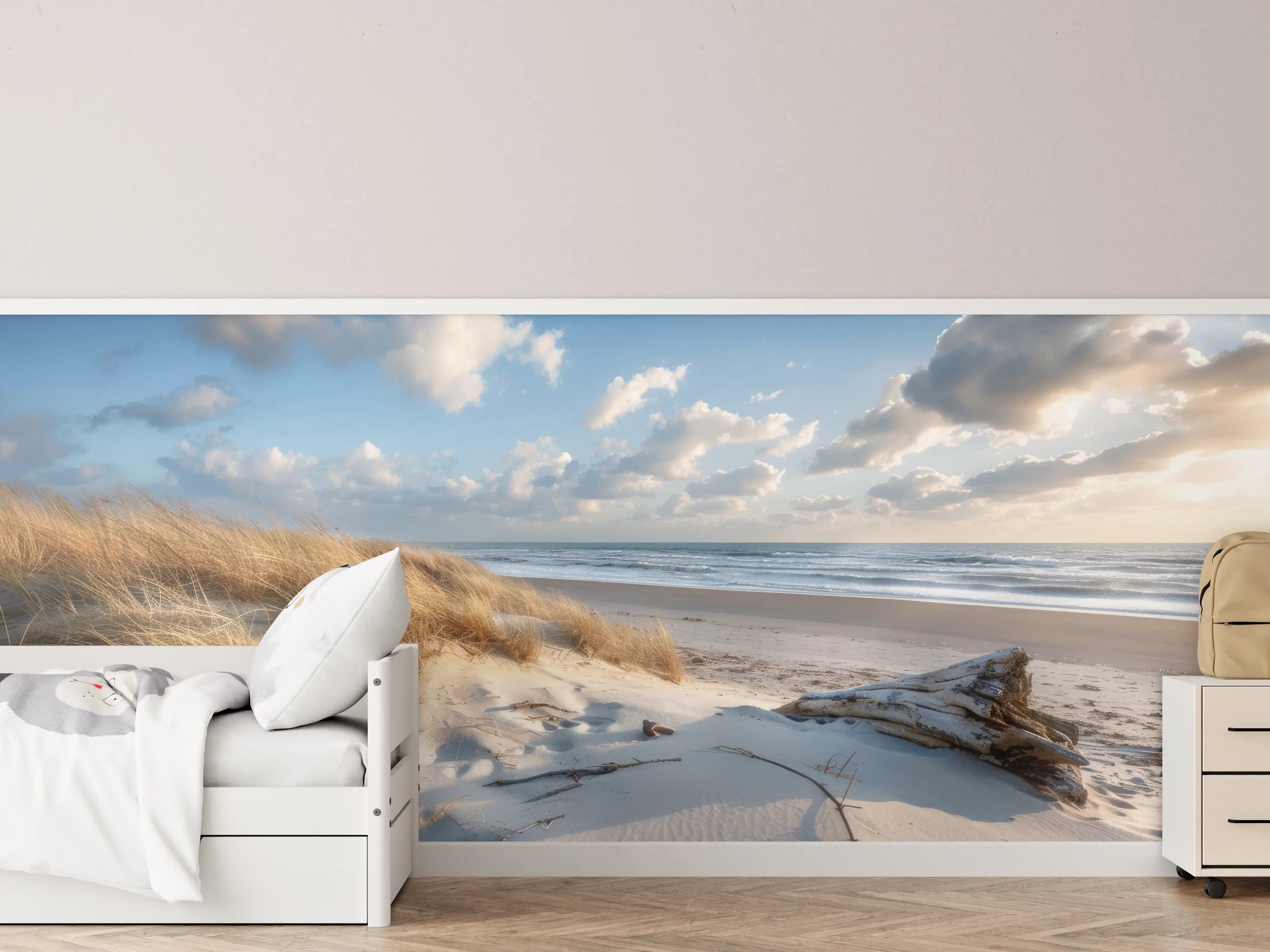 Kinderzimmer Wandgestaltung - Idyllischer Strand mit Grautönen