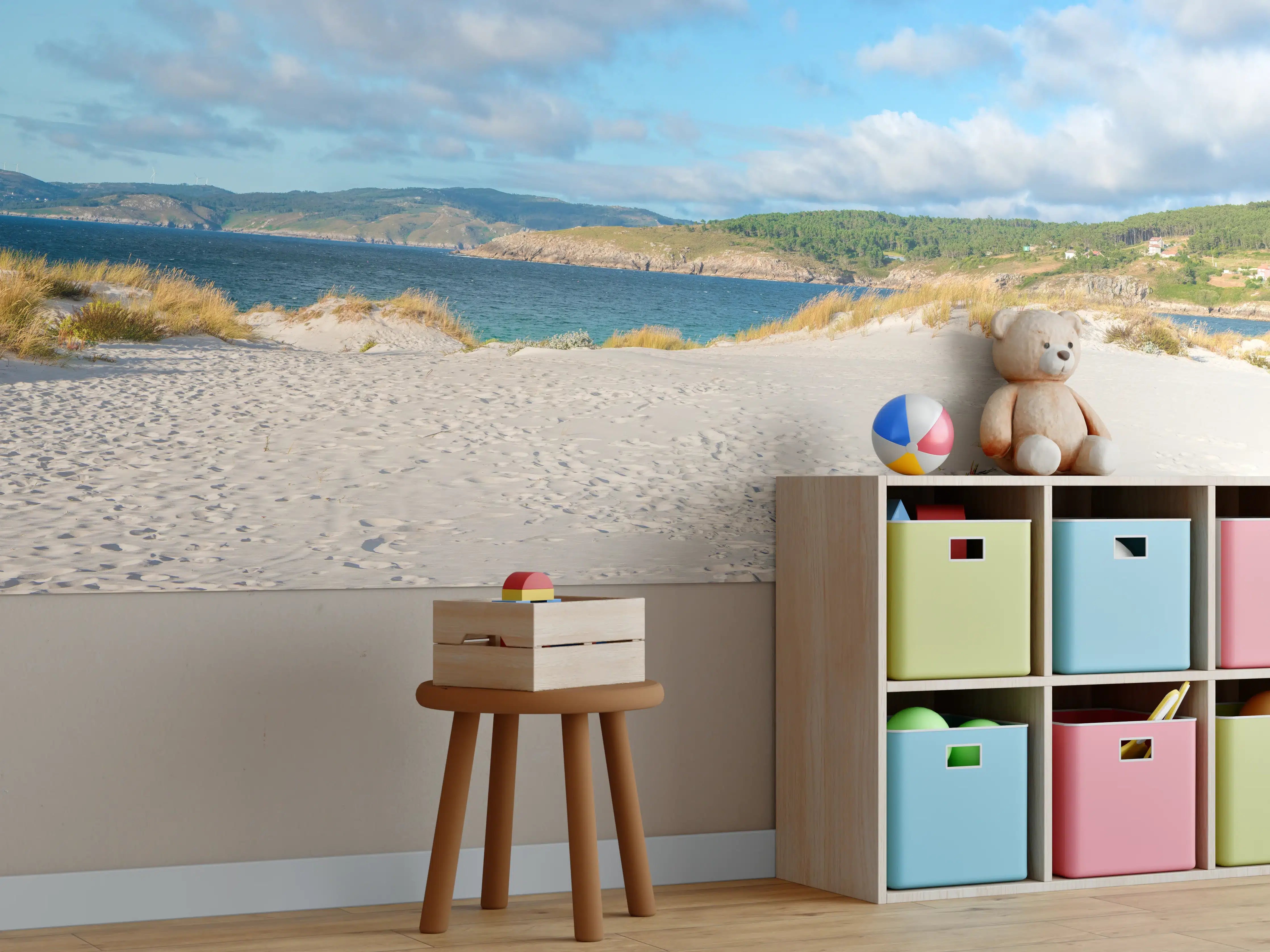 Kinderzimmer Wandgestaltung - Idyllischer Strand mit sanften Sanddünen