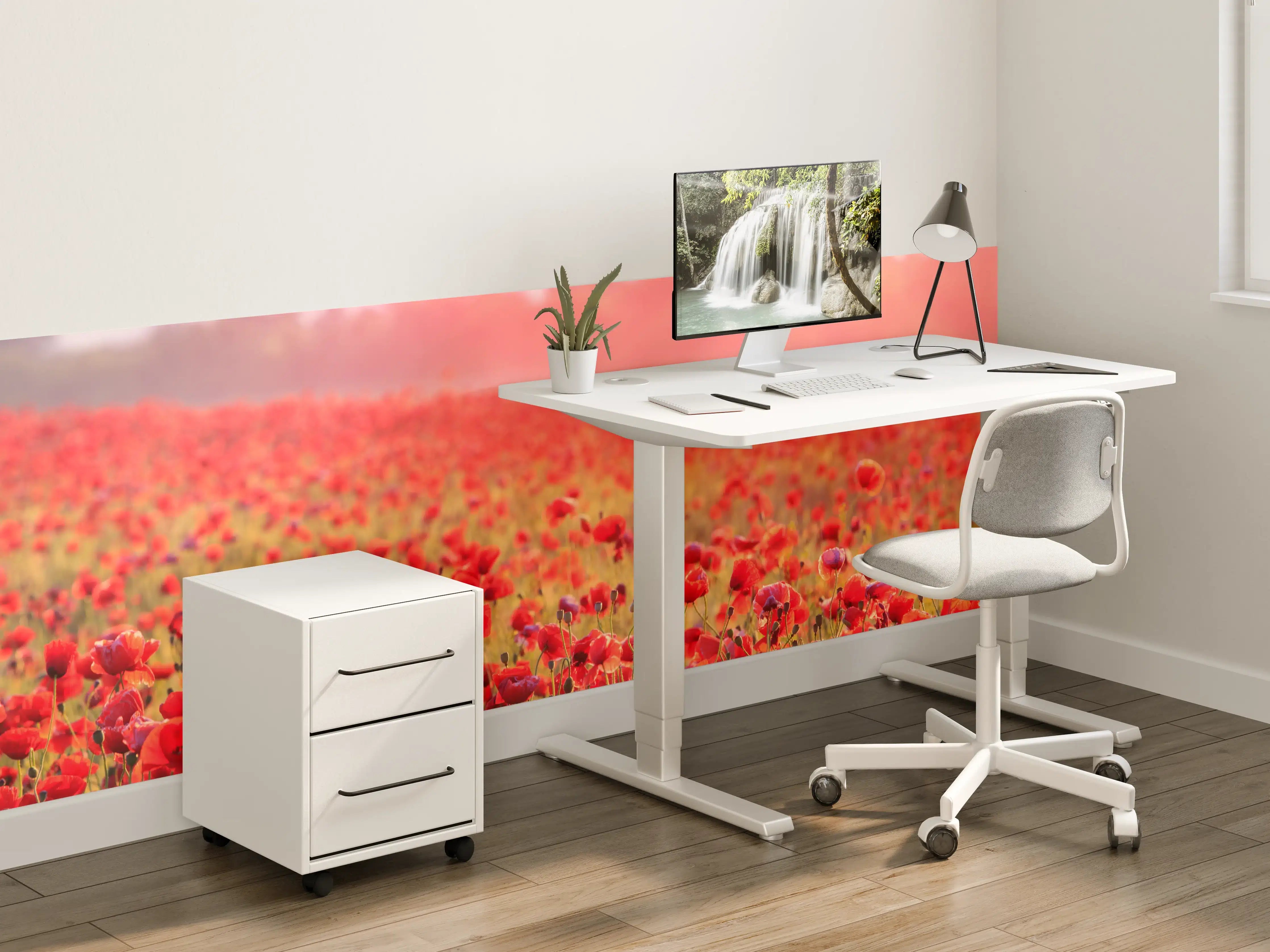 Kinderzimmer Wandgestaltung - Idyllisches Mohnfeld bei Sonnenuntergang