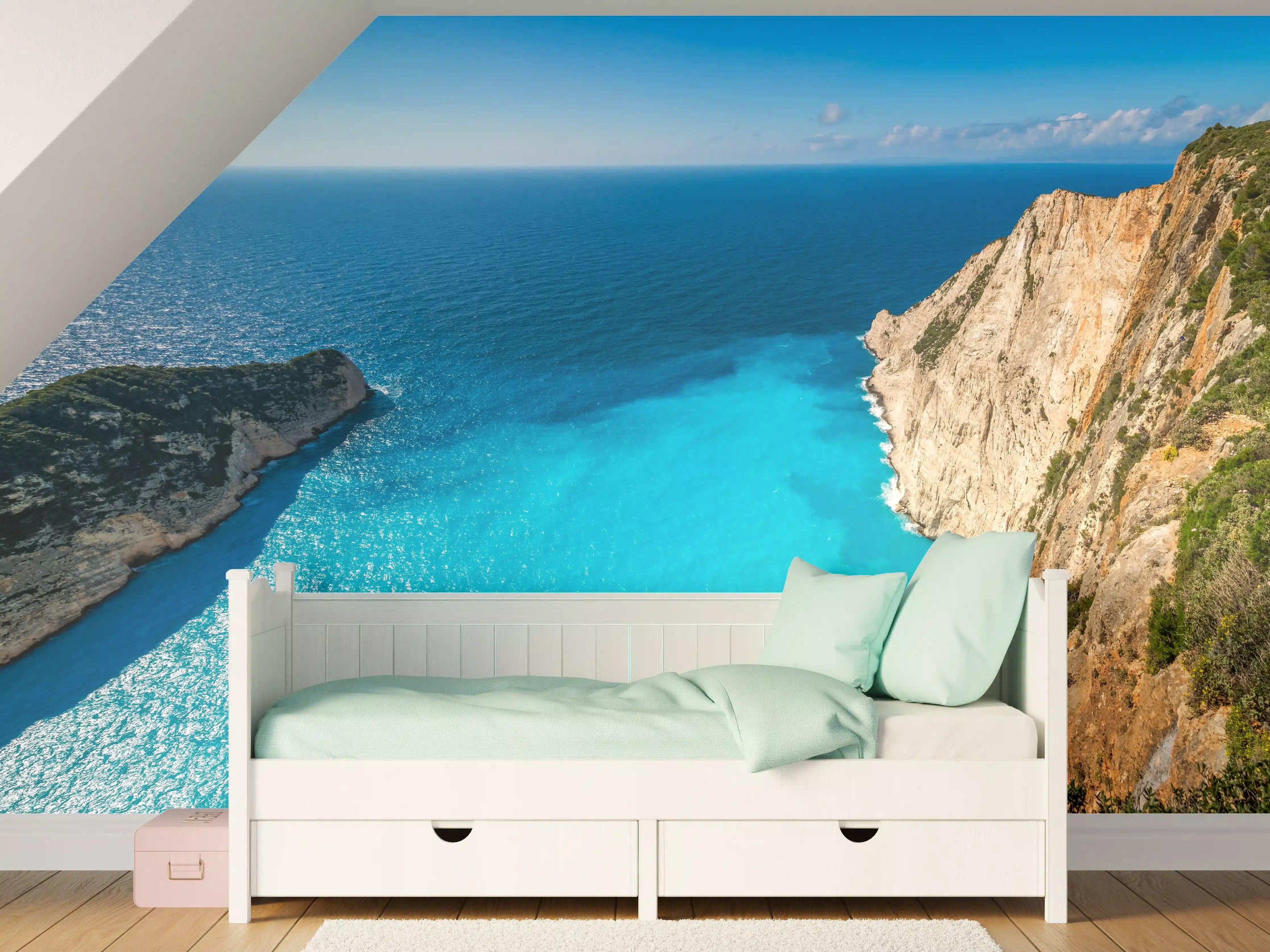Kinderzimmer Wandgestaltung - Idyllisches Türkisblaues Küstenpanorama