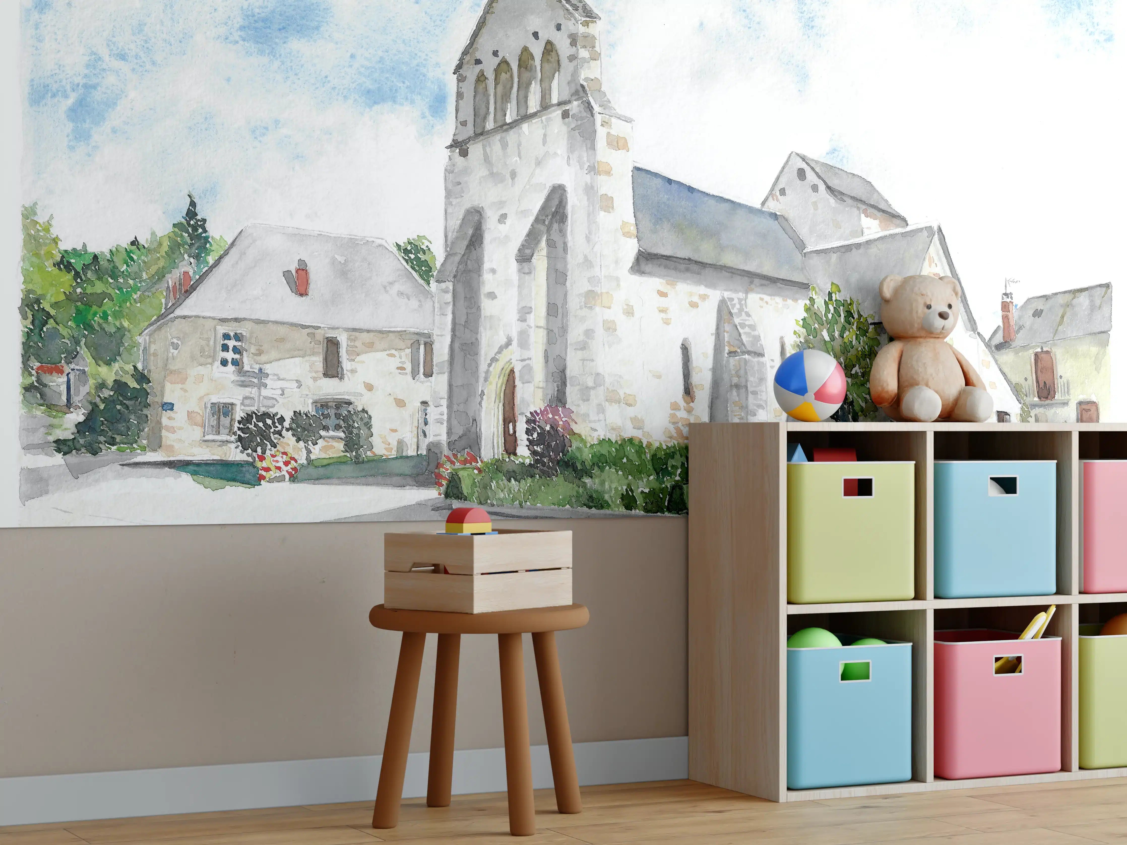 Kinderzimmer Wandgestaltung - Idyllisches französisches Dorf