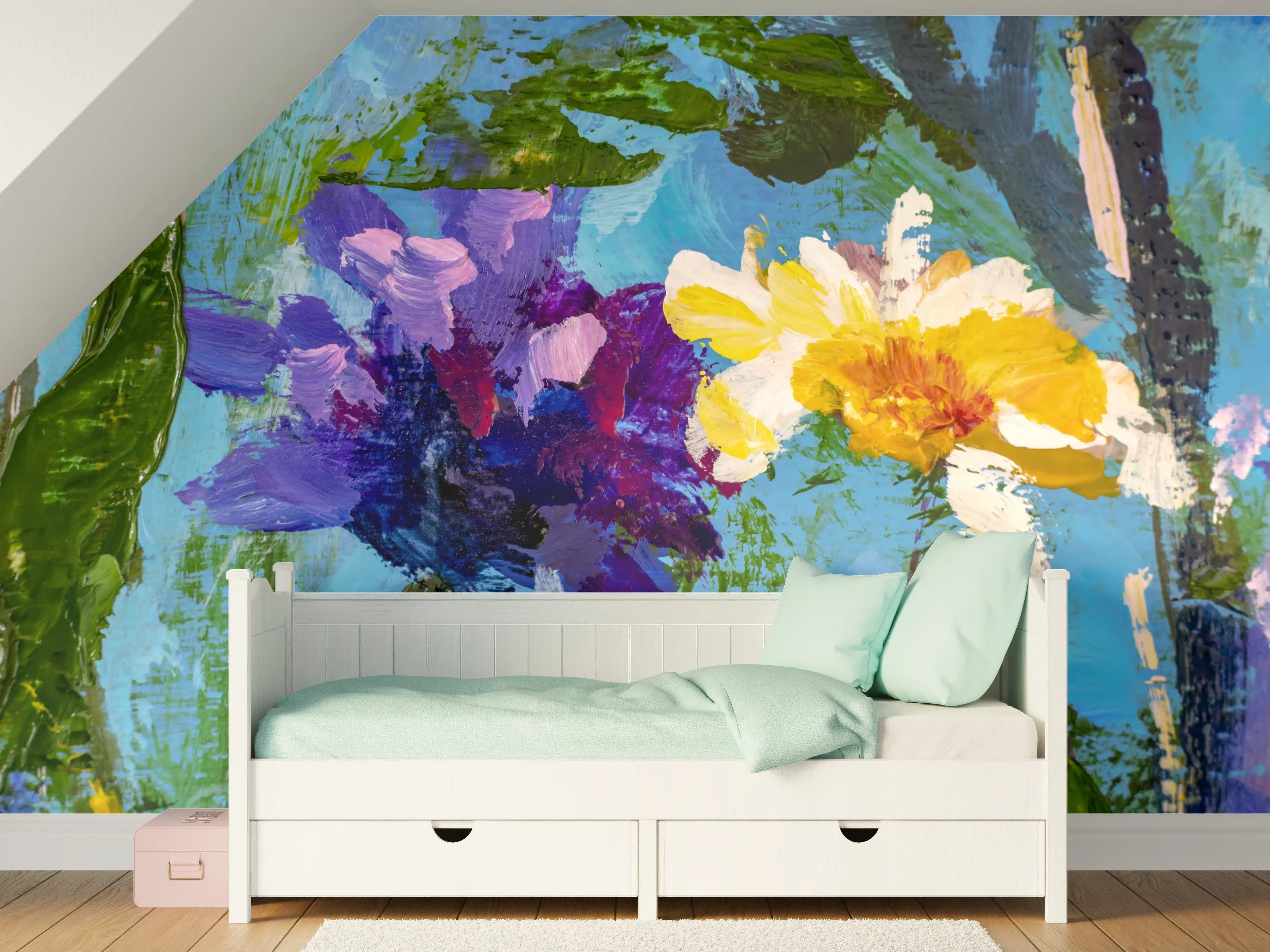Kinderzimmer Wandgestaltung - Impressionistisches Blumen Gemälde
