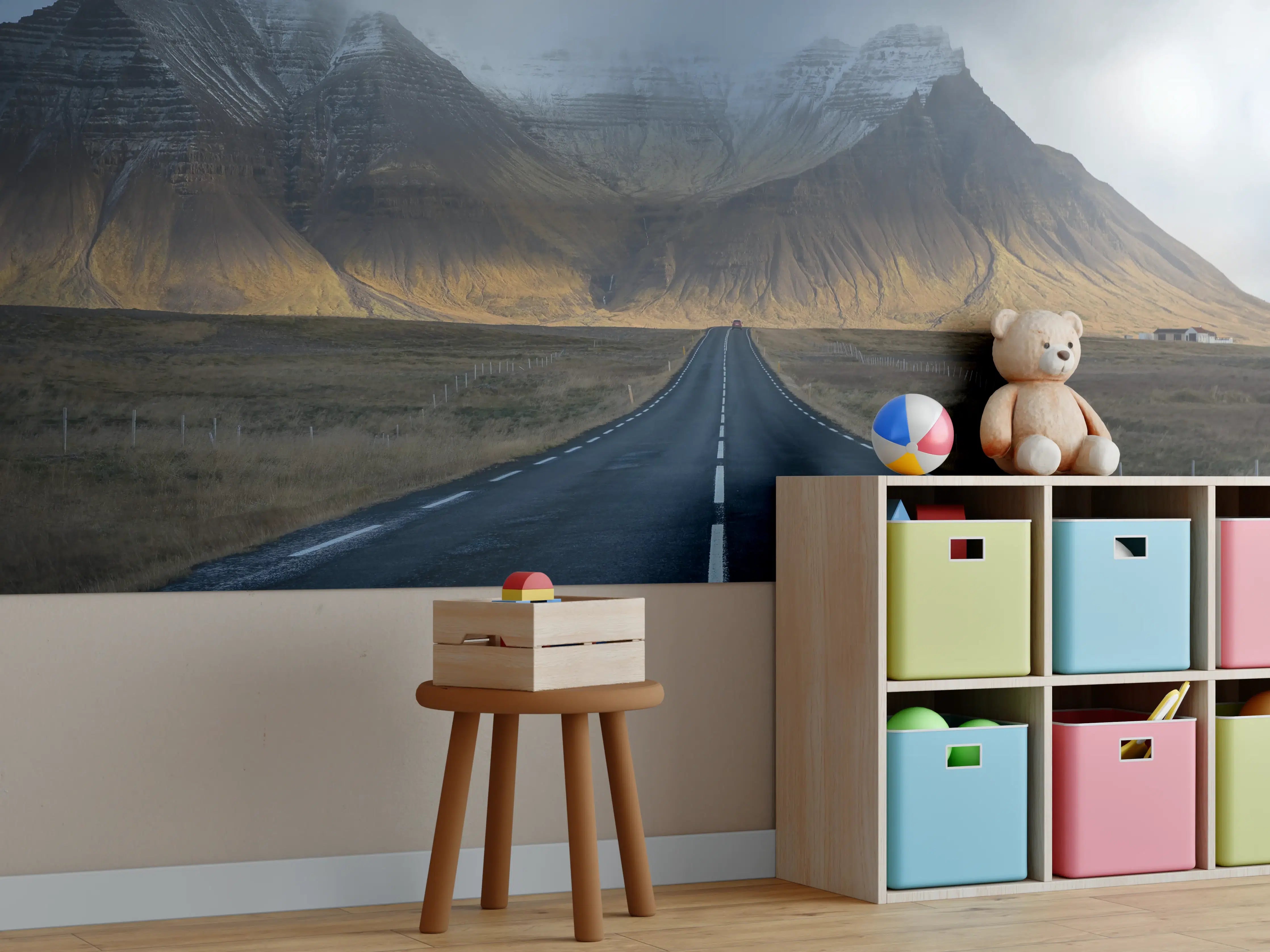 Kinderzimmer Wandgestaltung - Isländische Berglandschaft am Weg