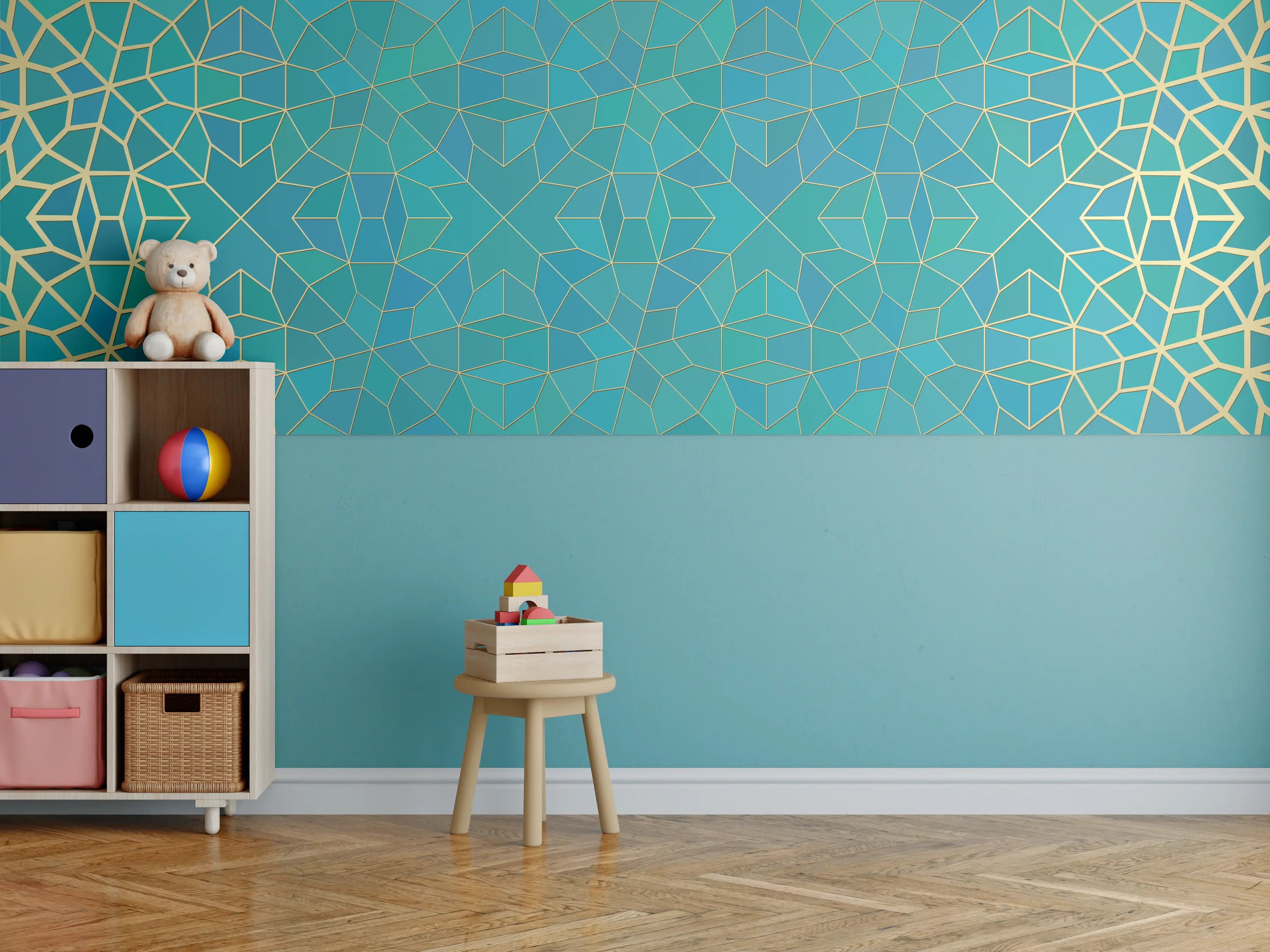 Kinderzimmer Wandgestaltung - Islamische Muster Blauverlauf