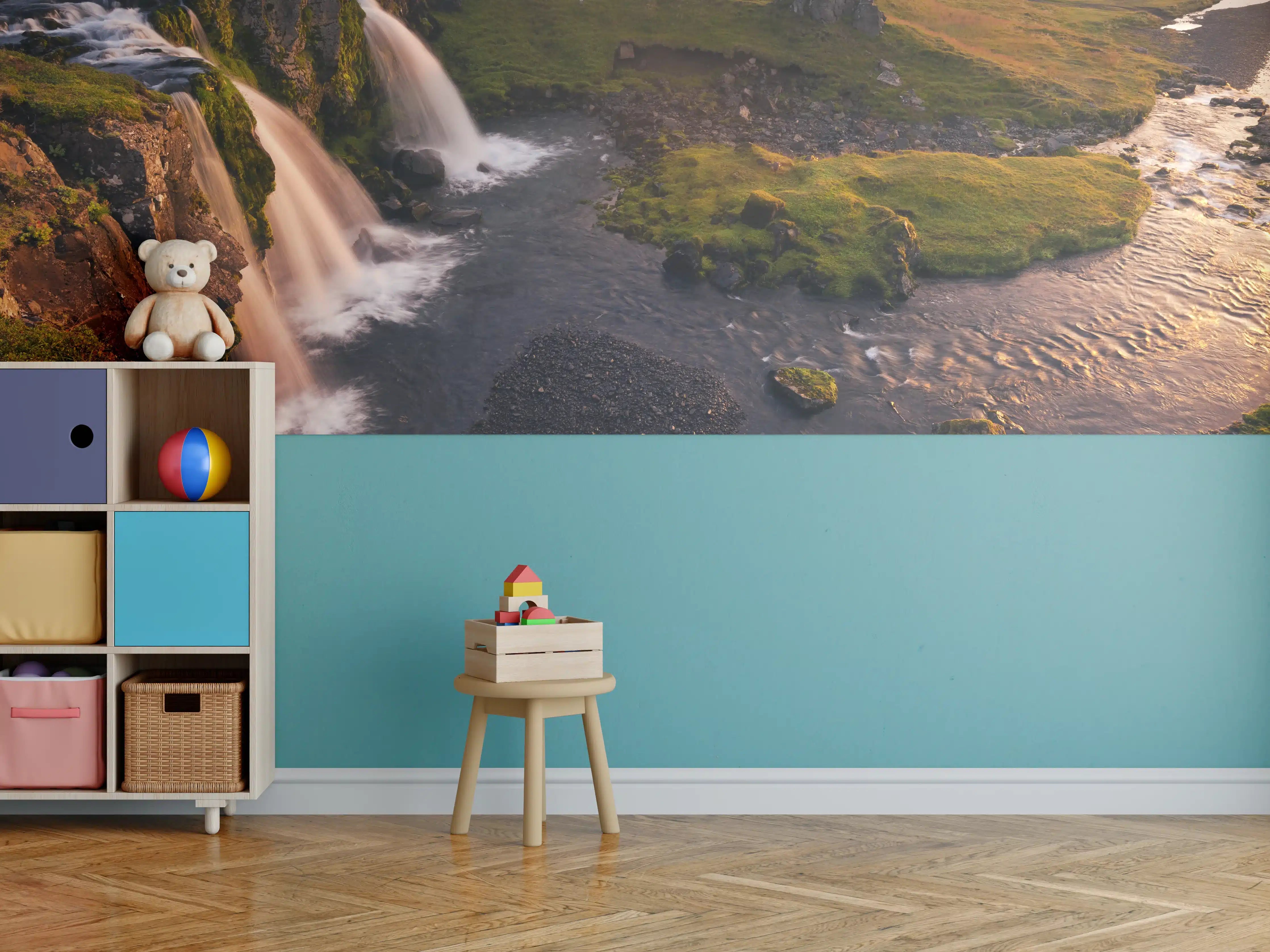 Kinderzimmer Wandgestaltung - Island Wasserfall Morgenrot