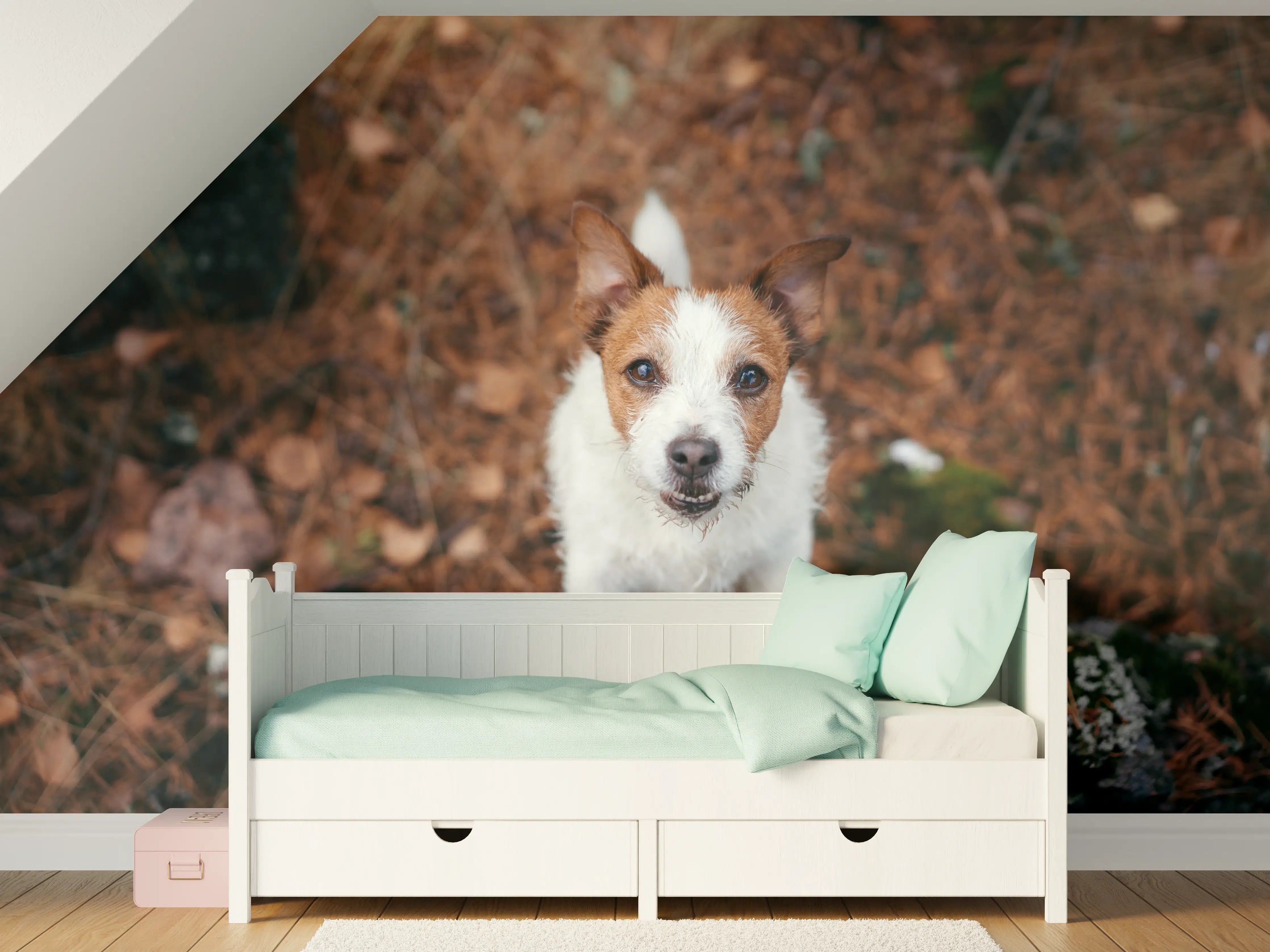 Kinderzimmer Wandgestaltung - Jack Russell im herbstlichen Park