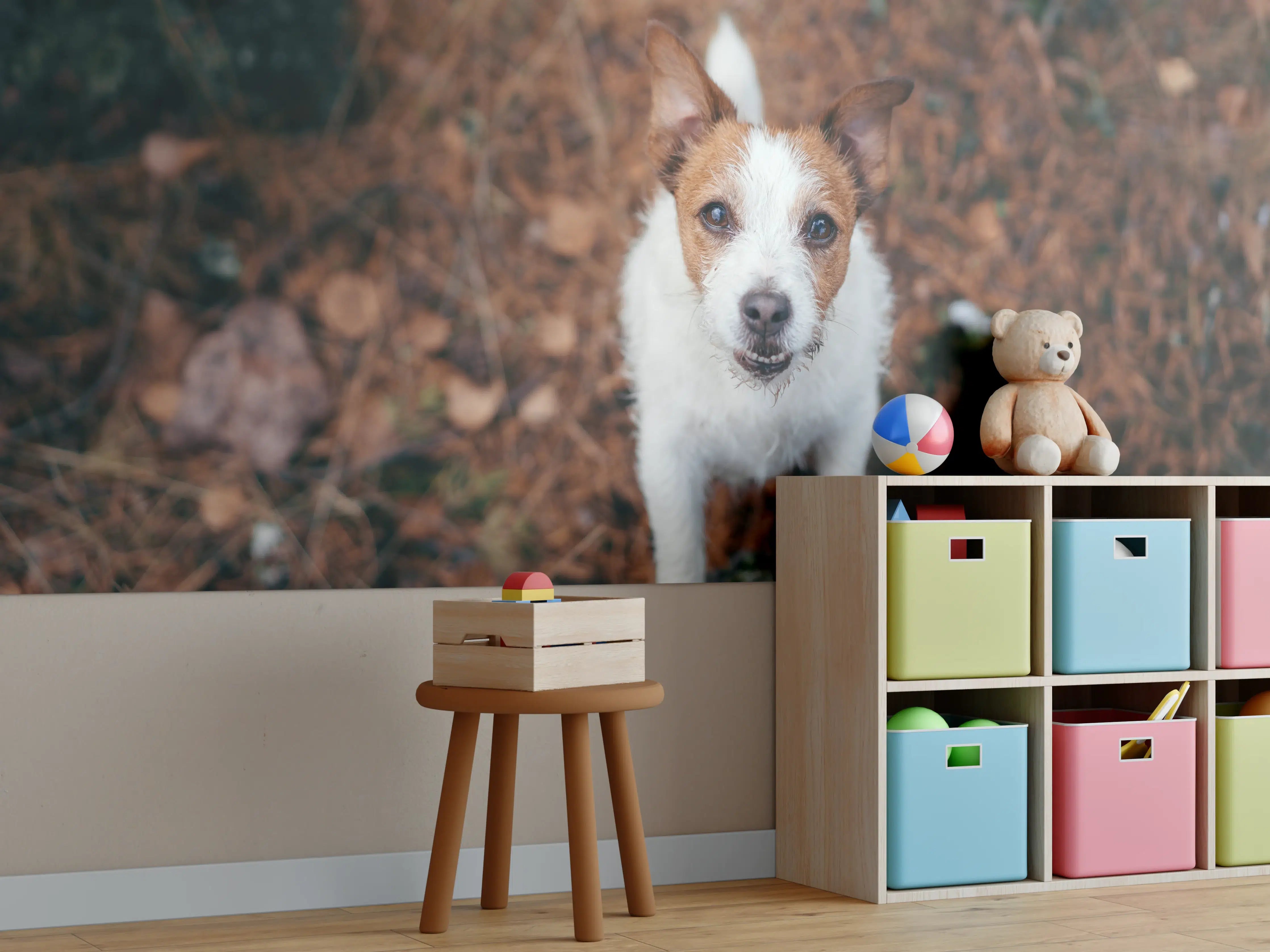 Kinderzimmer Wandgestaltung - Jack Russell im herbstlichen Park