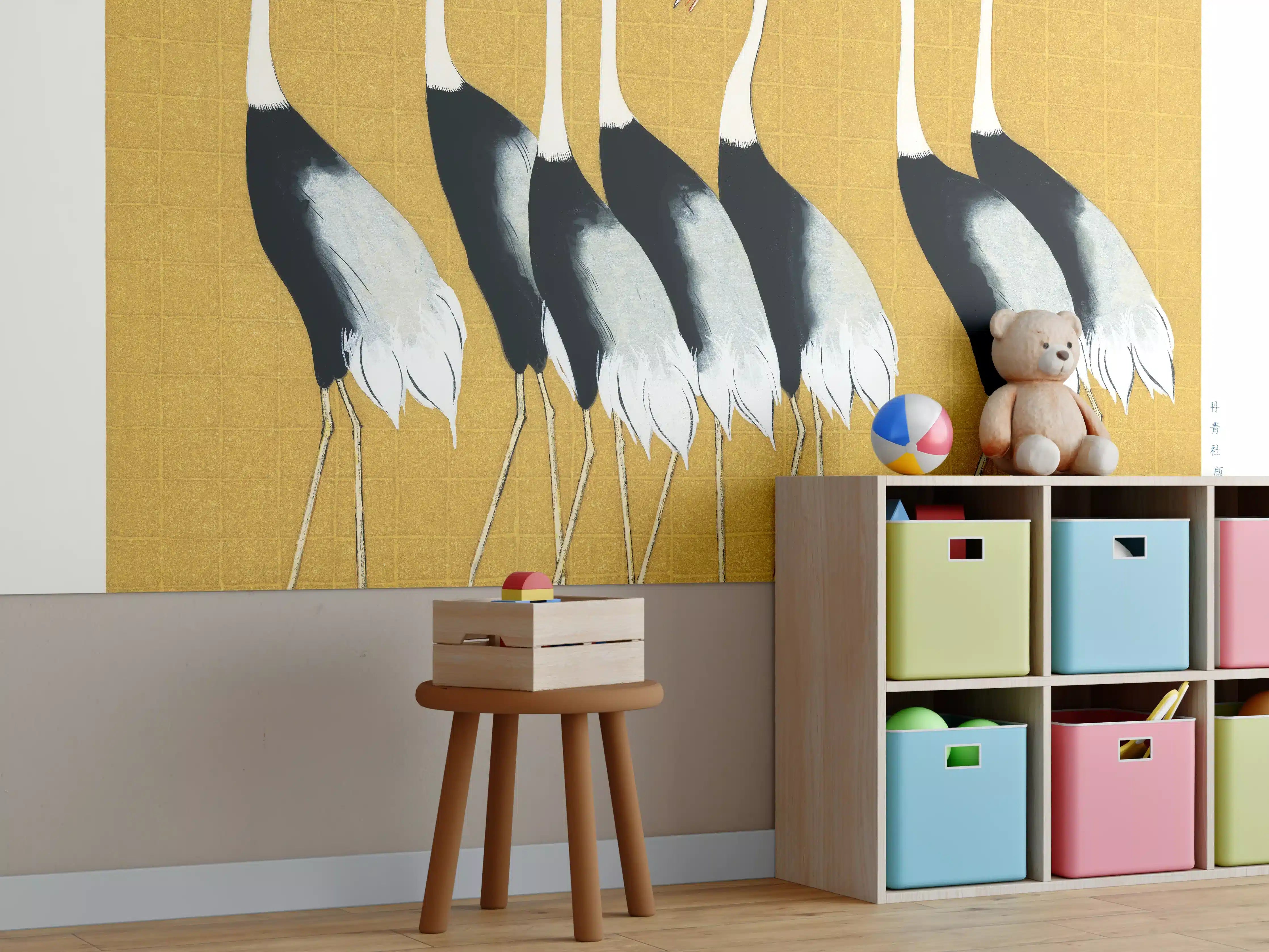 Kinderzimmer Wandgestaltung - Japanischer Mandschurenkranich - Gold