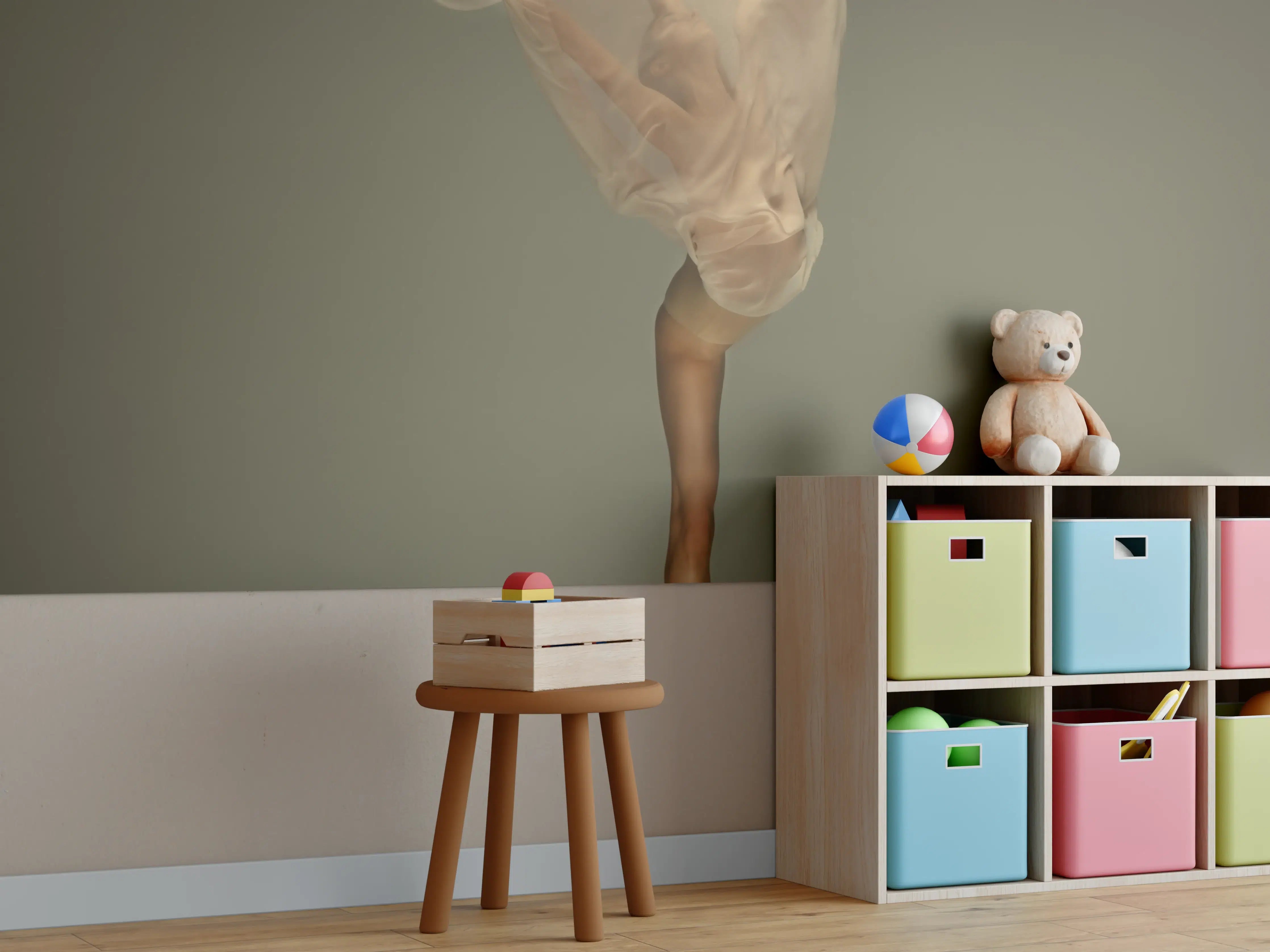 Kinderzimmer Wandgestaltung - Junge Ballerina in grauem Studio
