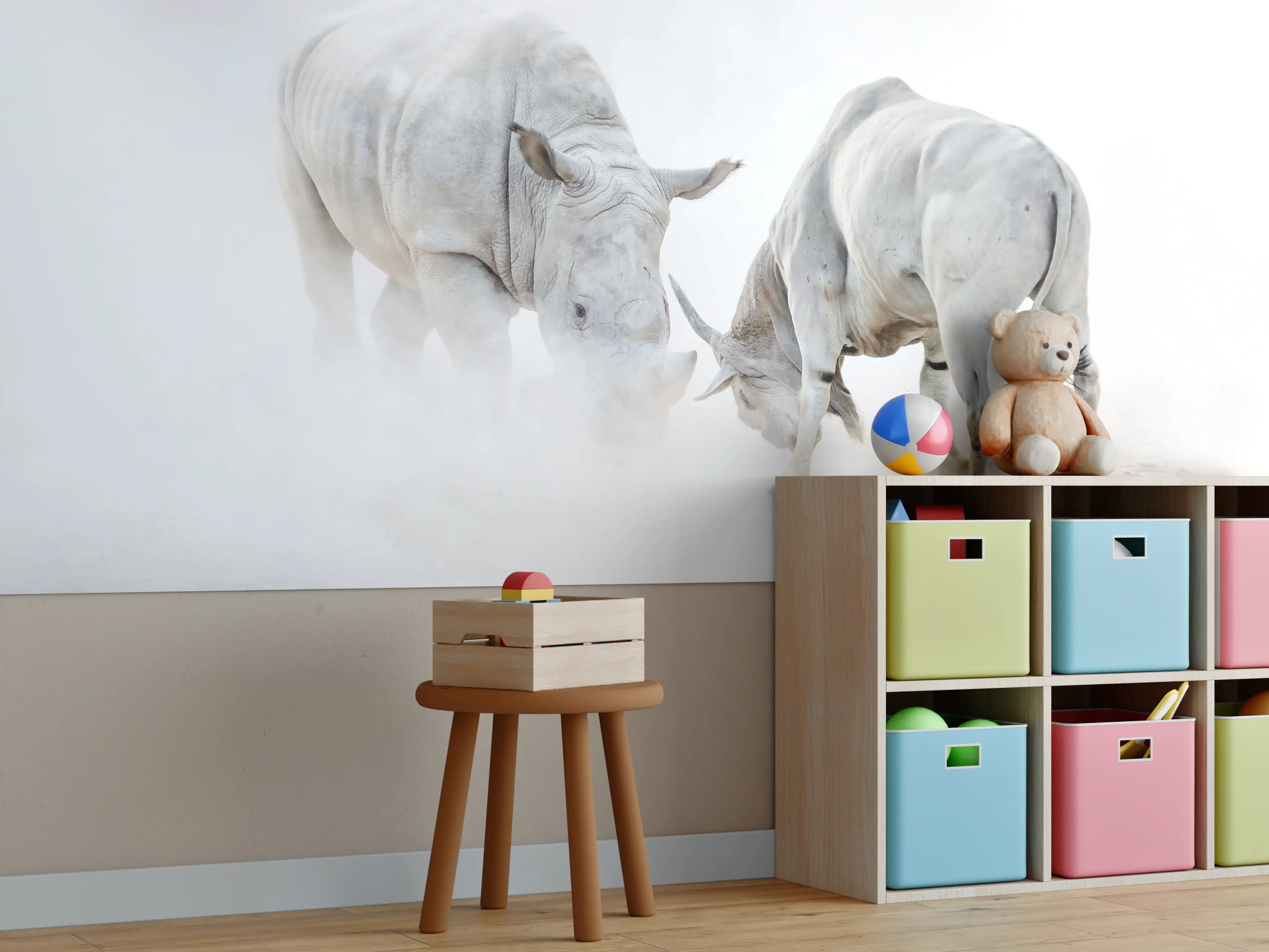 Kinderzimmer Wandgestaltung - Kampf zwischen Nashorn und Oryx