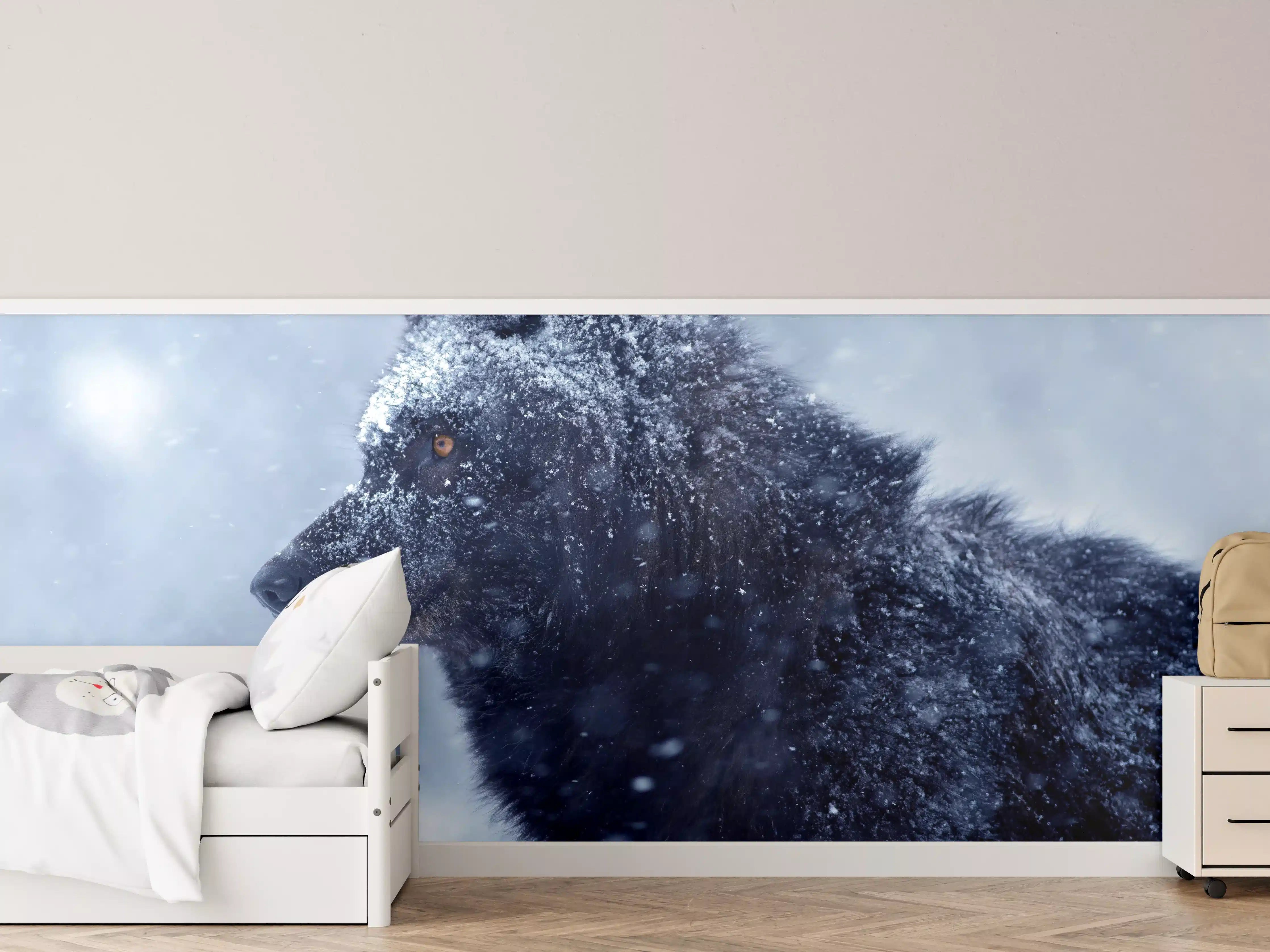 Kinderzimmer Wandgestaltung - Kanadischer Wolf im Schneefall