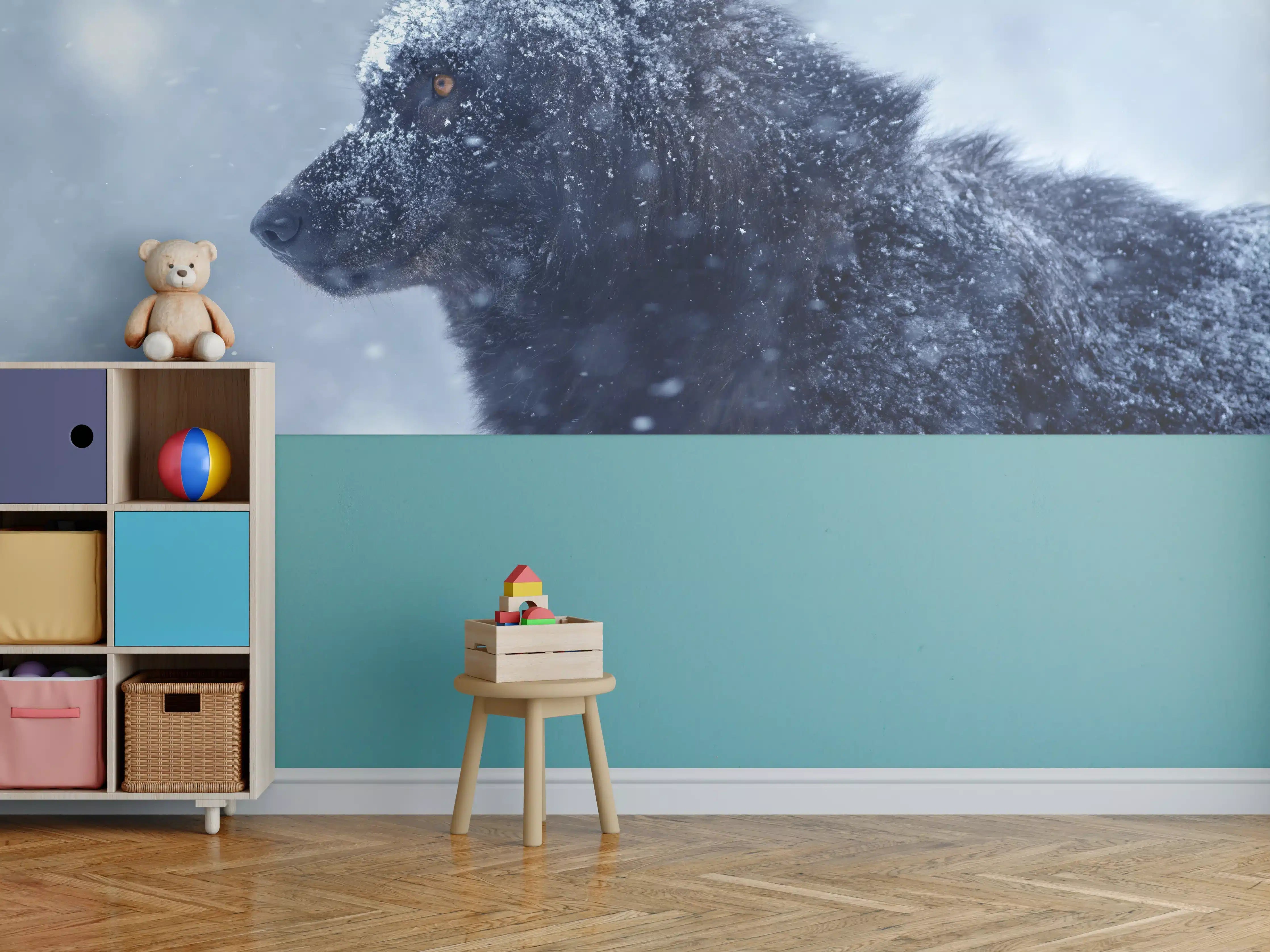 Kinderzimmer Wandgestaltung - Kanadischer Wolf im Schneefall
