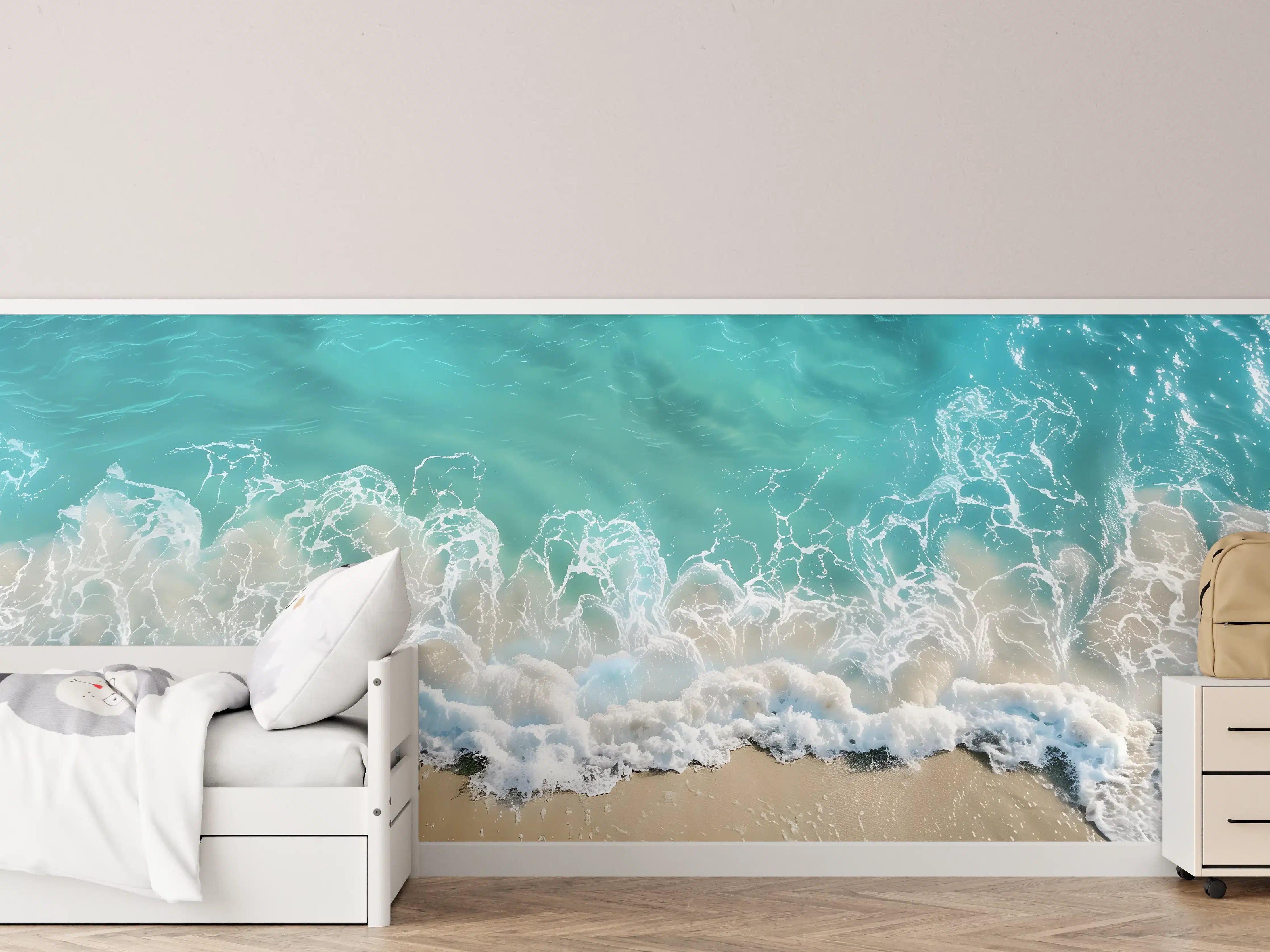 Kinderzimmer Wandgestaltung - Karibik Strand mit türkisblauem Wasser