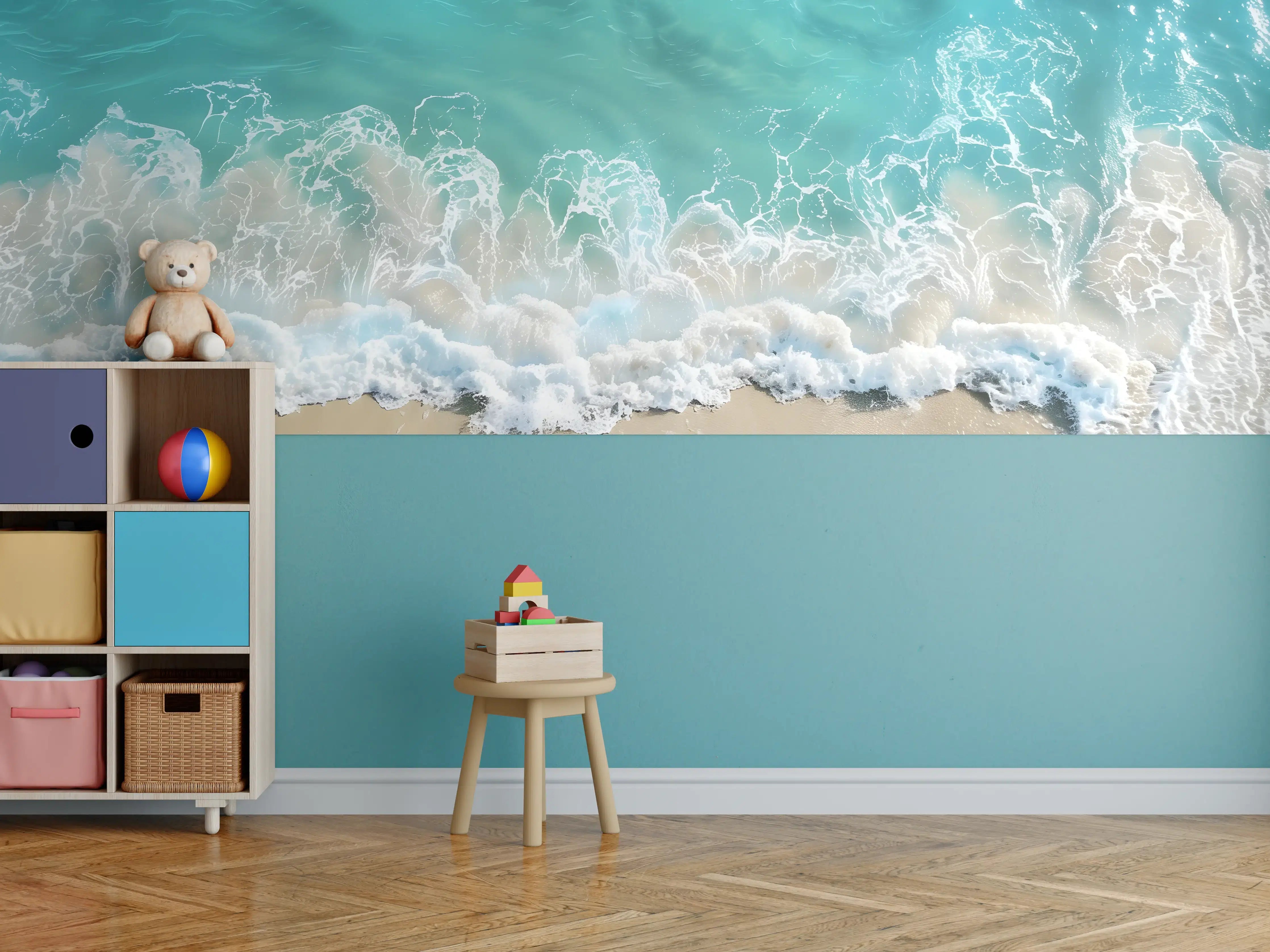 Kinderzimmer Wandgestaltung - Karibik Strand mit türkisblauem Wasser