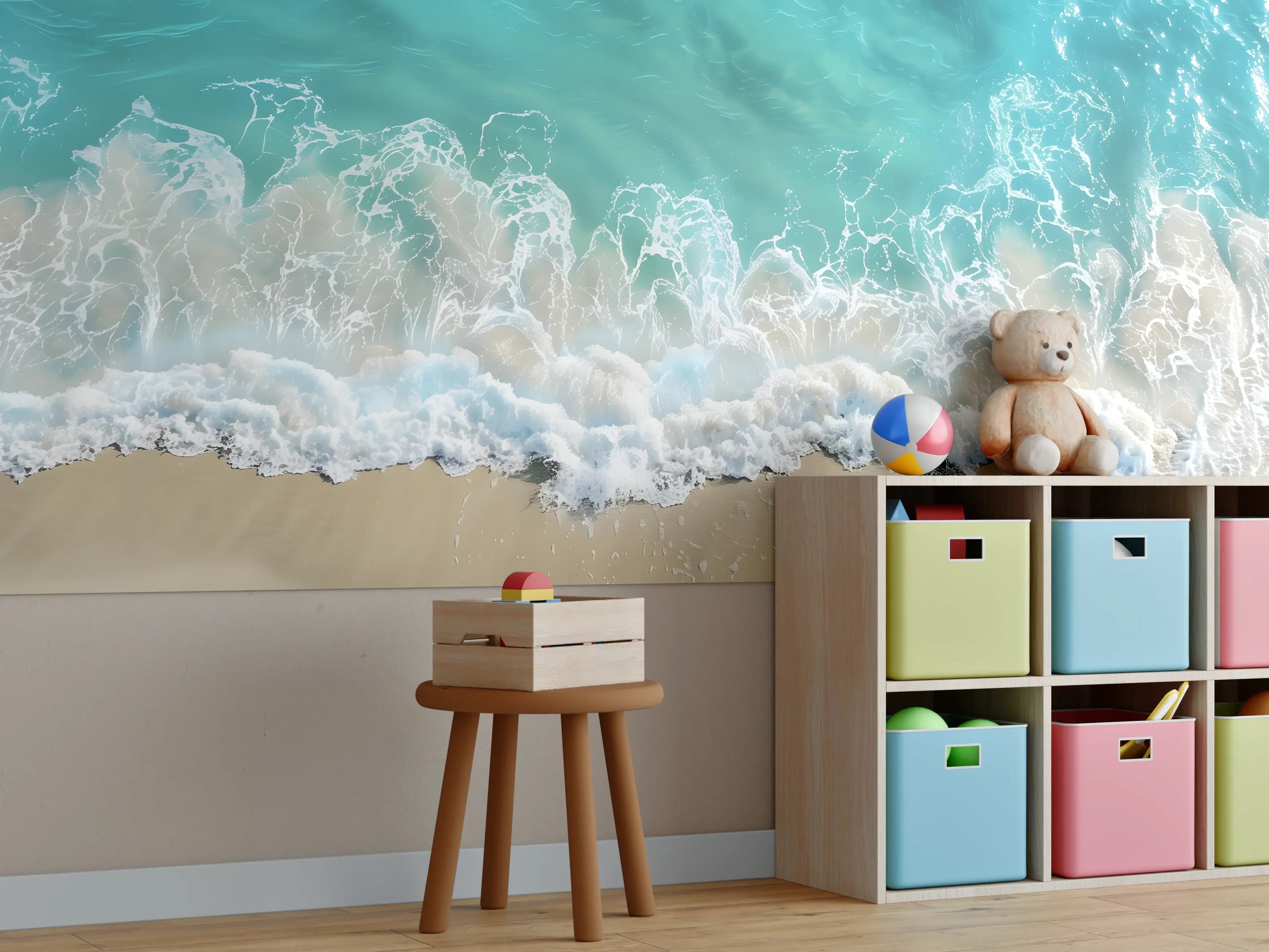 Kinderzimmer Wandgestaltung - Karibik Strand mit türkisblauem Wasser