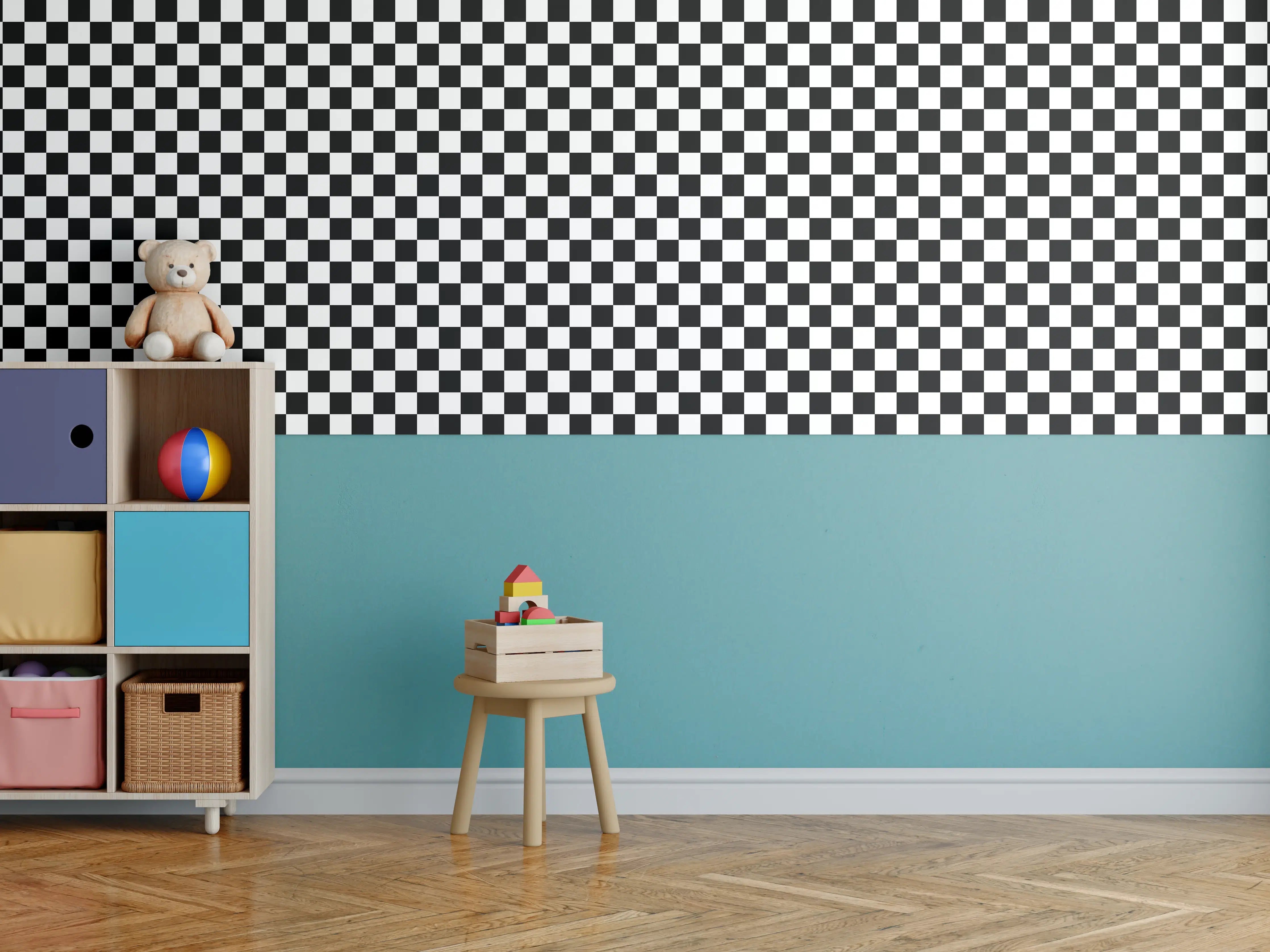 Kinderzimmer Wandgestaltung - Kariertes Schach-Muster