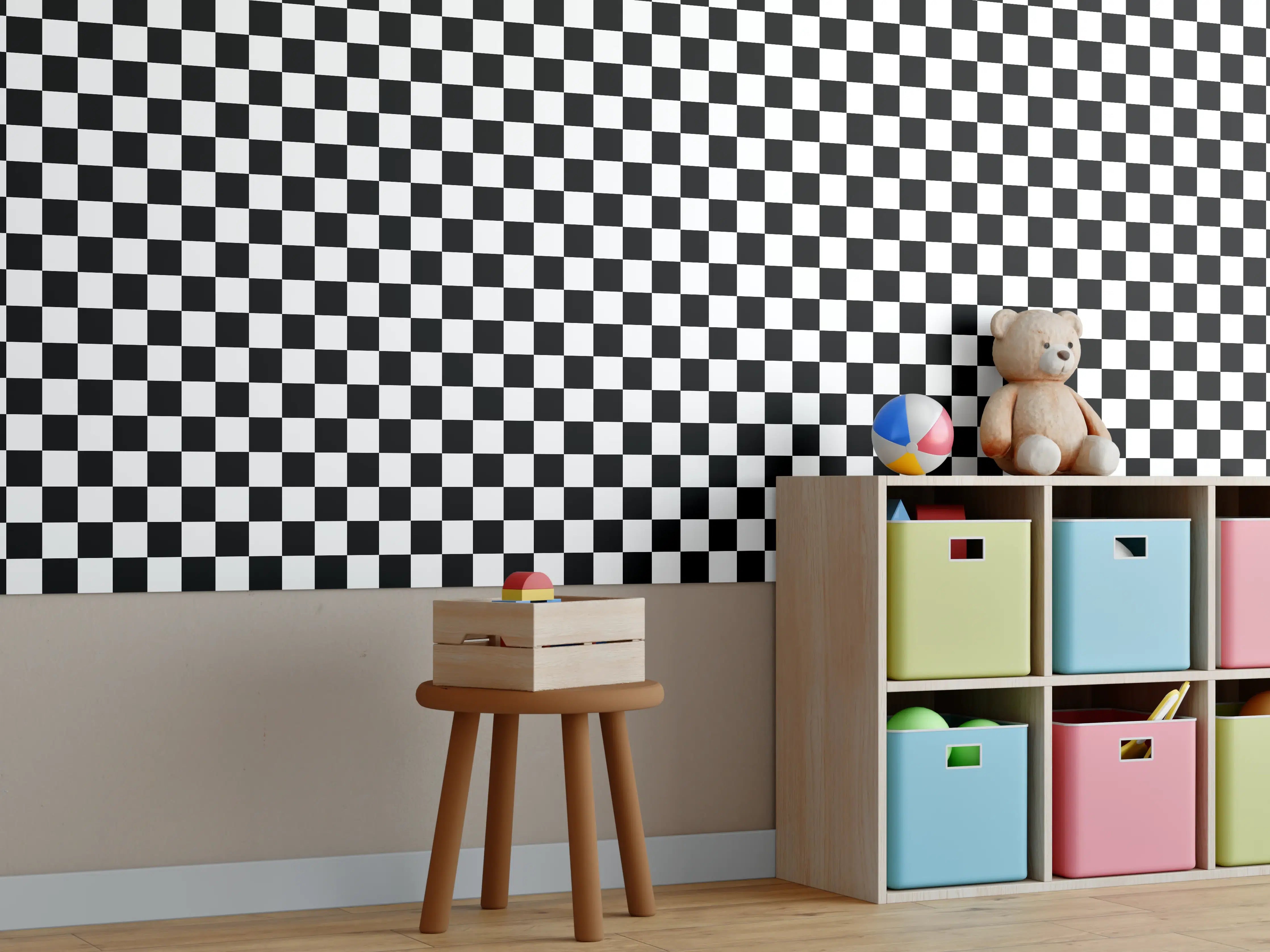 Kinderzimmer Wandgestaltung - Kariertes Schach-Muster