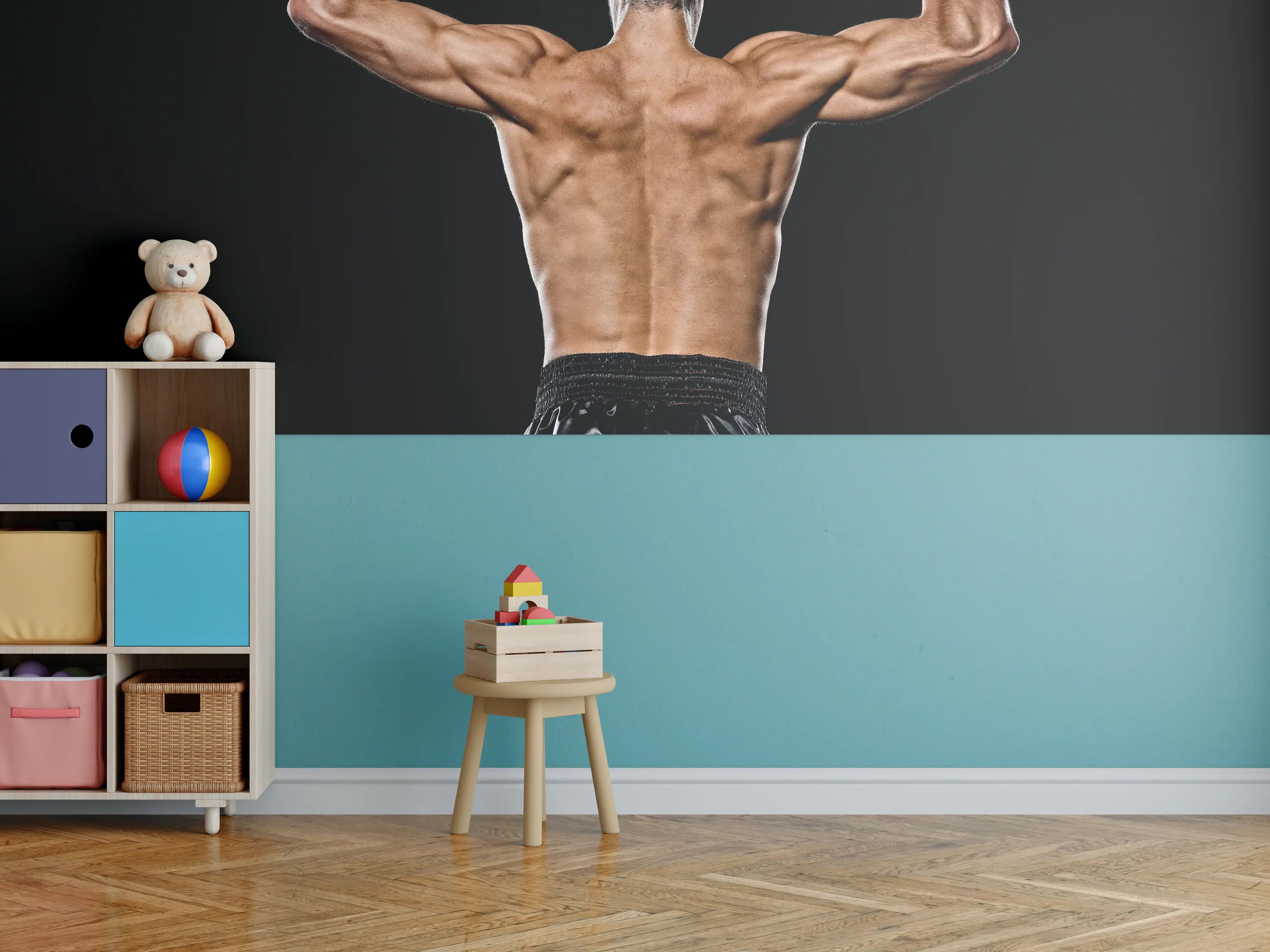 Kinderzimmer Wandgestaltung - Kaukasischer Boxer auf schwarzem Hintergrund