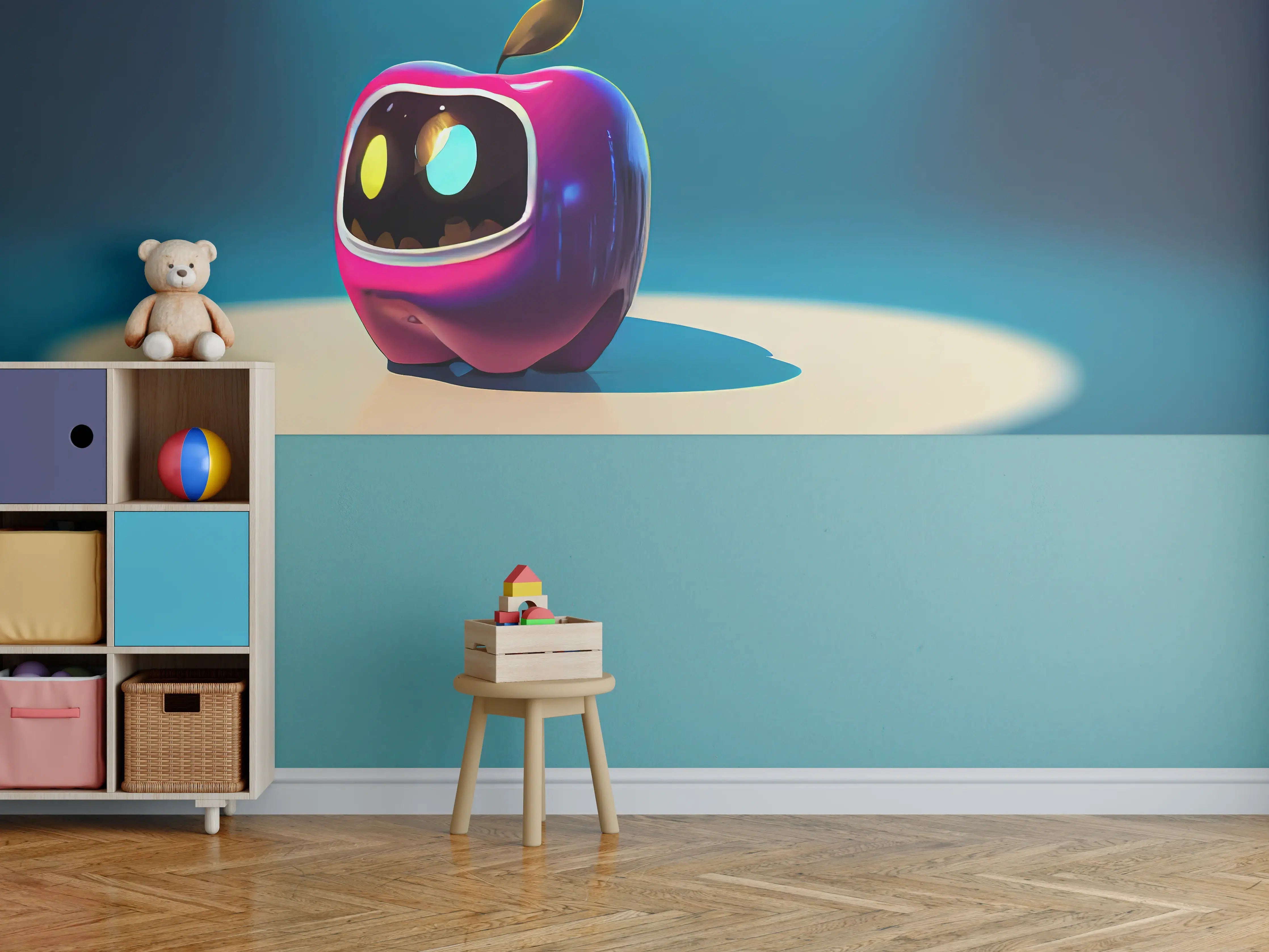 Kinderzimmer Wandgestaltung - Kindermotiv - 3D Apfelroboter