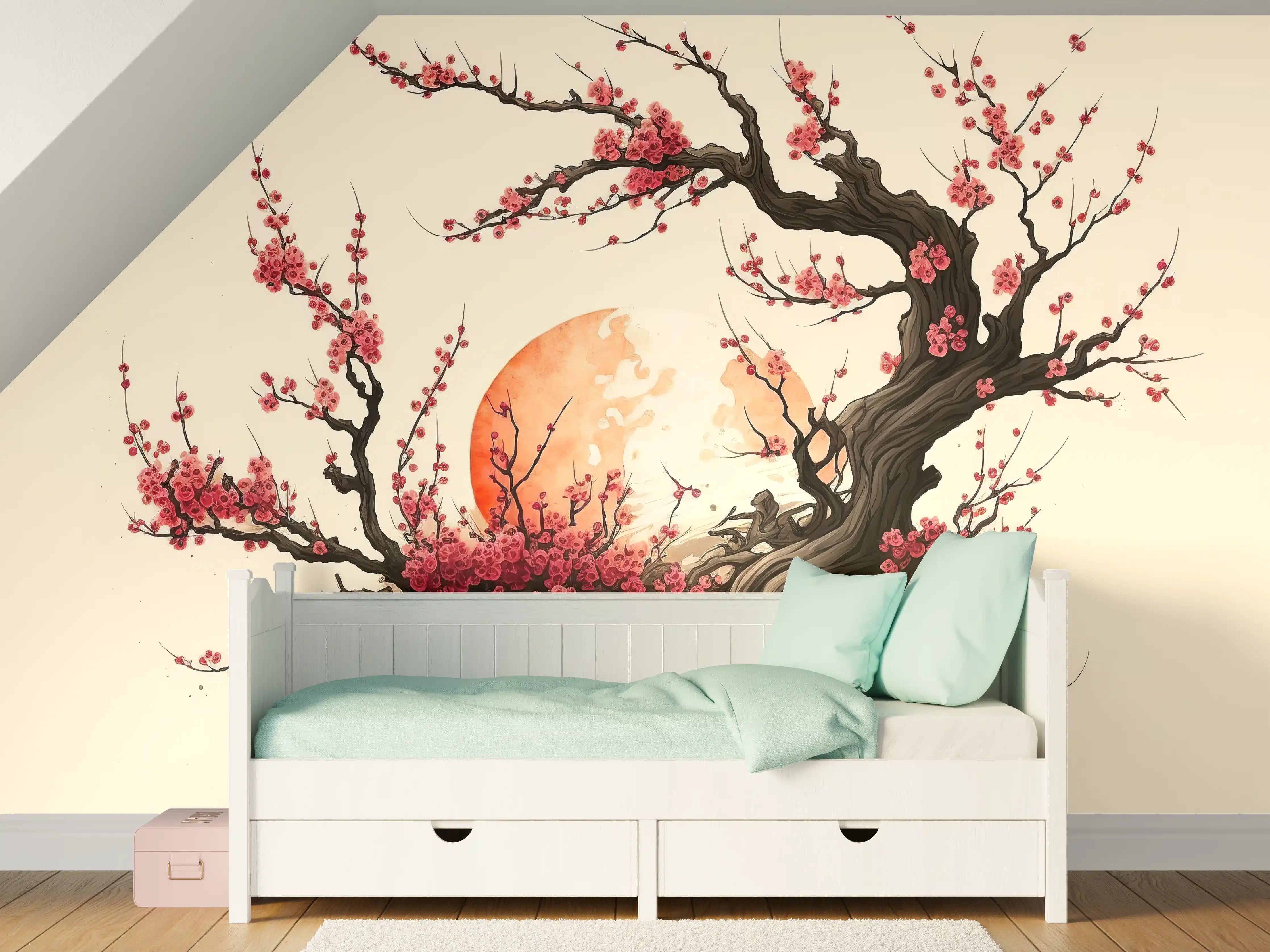Kinderzimmer Wandgestaltung - Kirschblüte Sakura Aquarell
