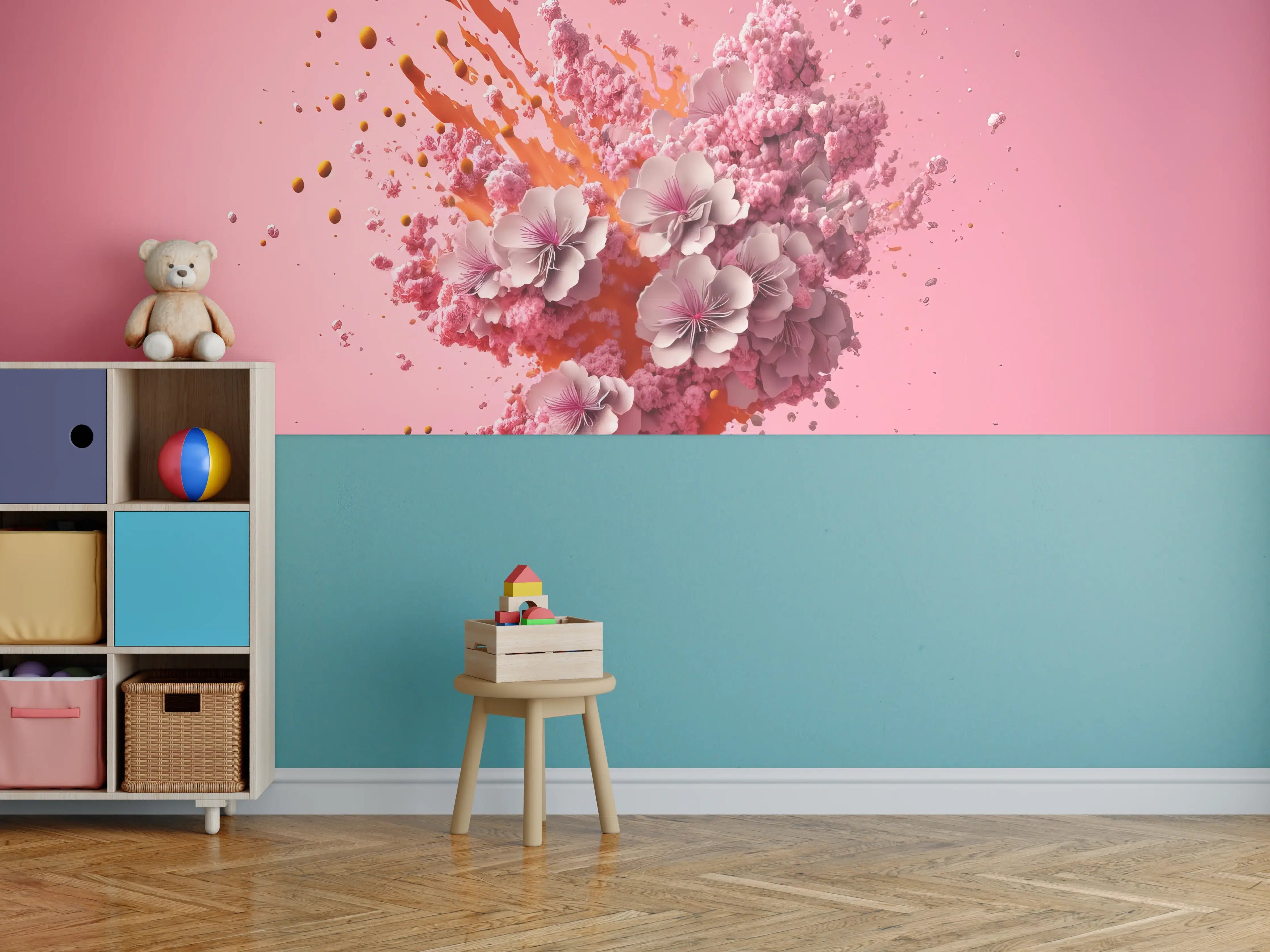 Kinderzimmer Wandgestaltung - Kirschblüten Explosion Pink
