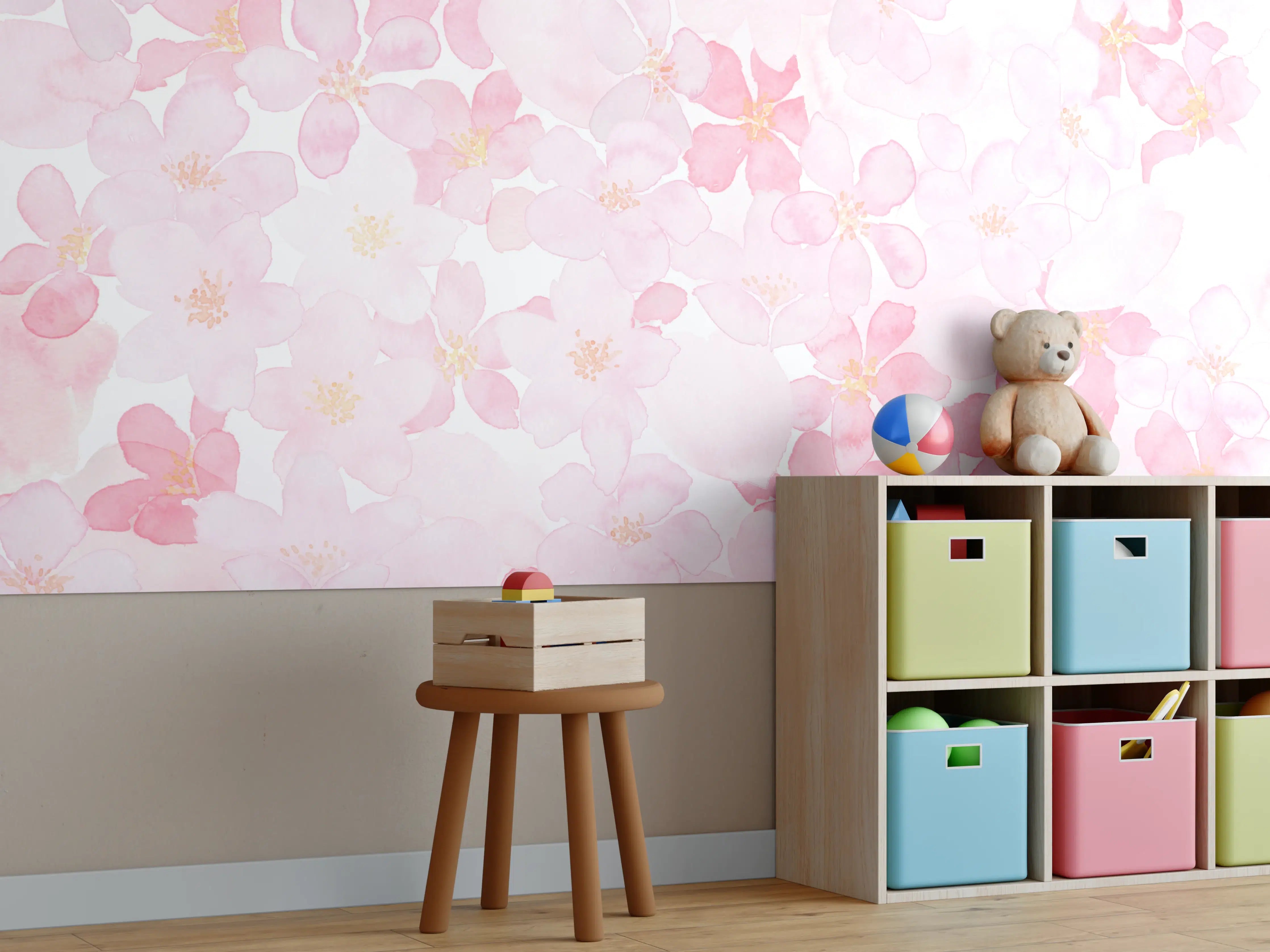 Kinderzimmer Wandgestaltung - Kirschblüten auf weißem Hintergrund
