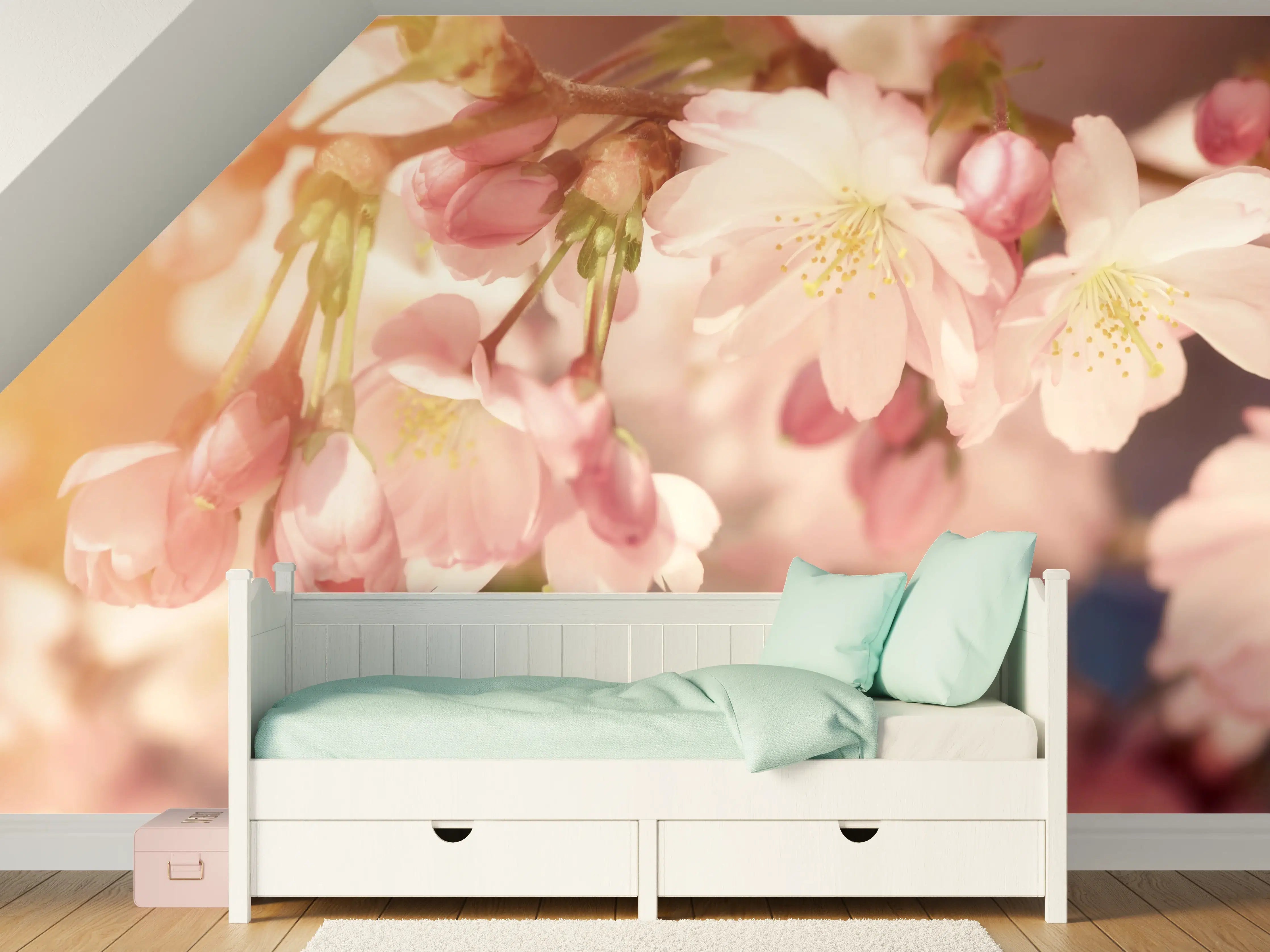 Kinderzimmer Wandgestaltung - Kirschblüten im Sonnenlicht