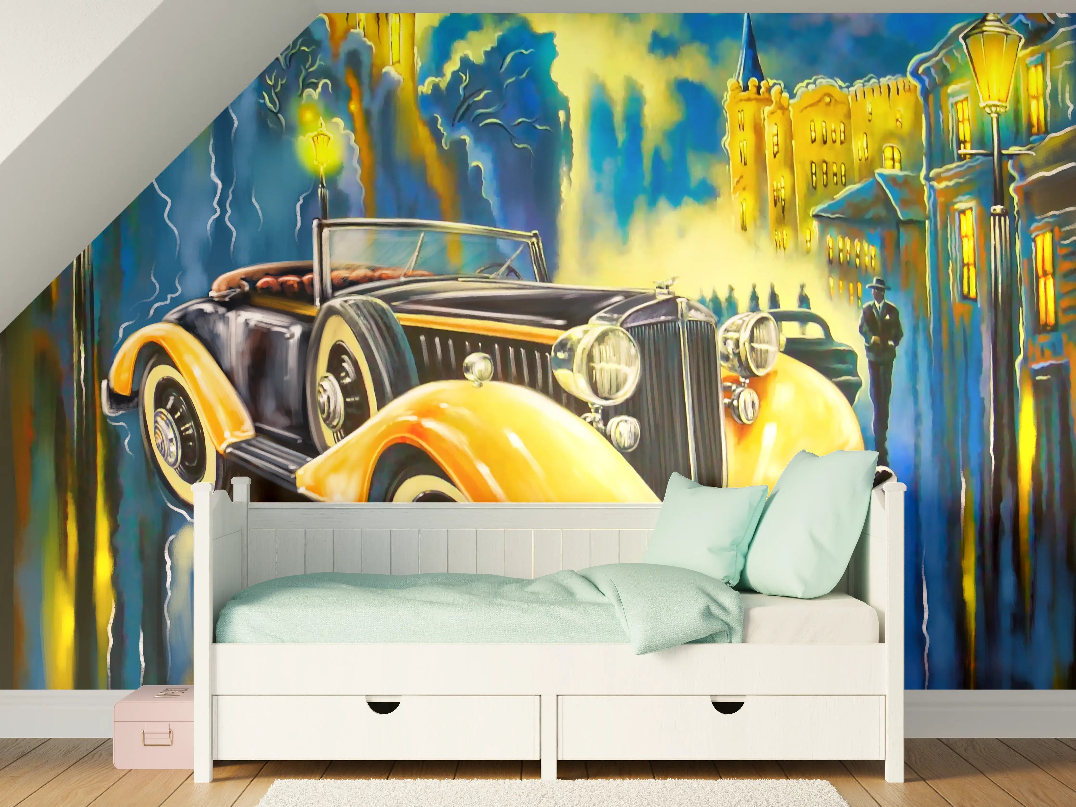 Kinderzimmer Wandgestaltung - Klassischer Oldtimer Kunstdruck