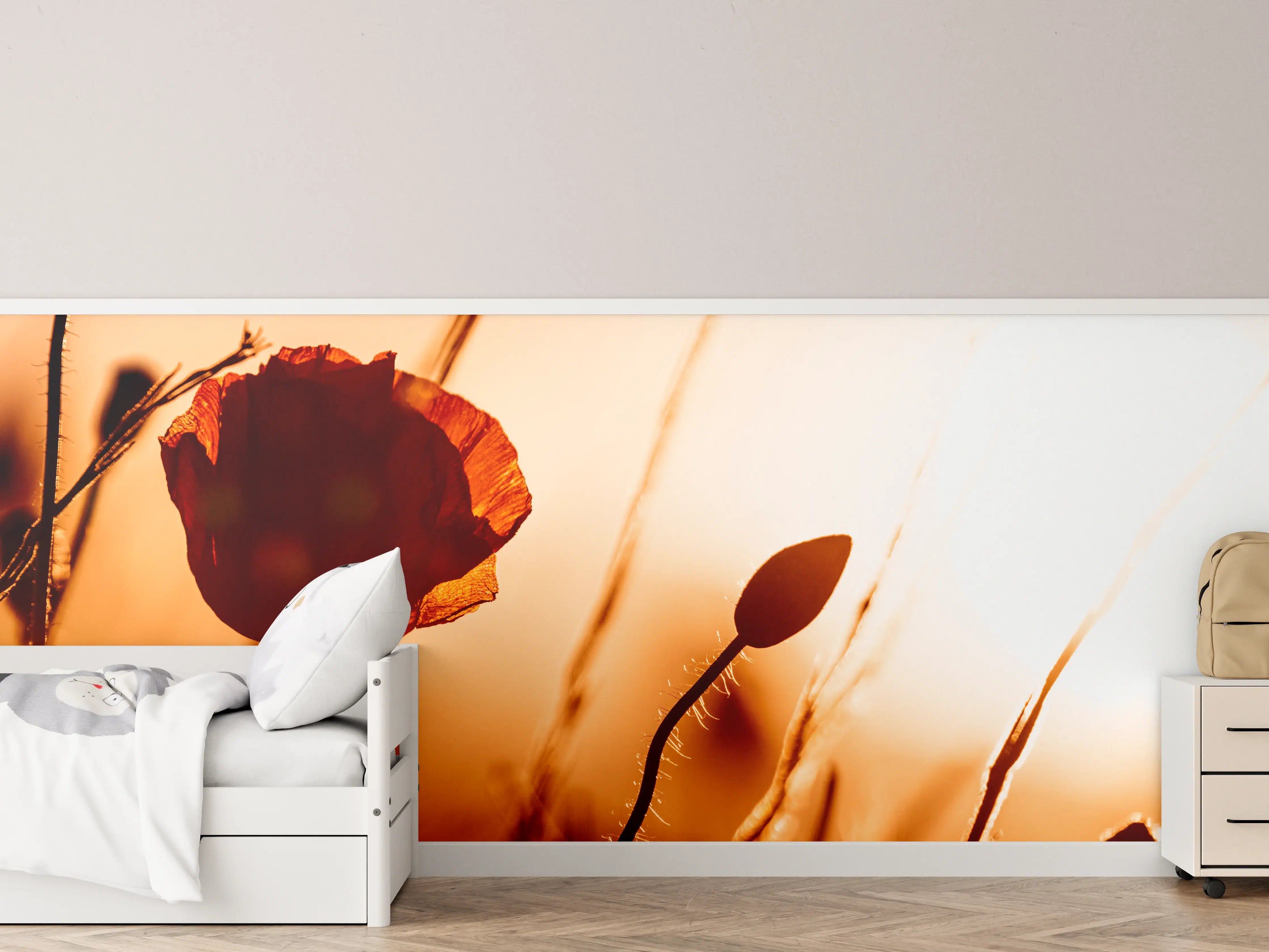 Kinderzimmer Wandgestaltung - Klatschmohn bei Sonnenuntergang