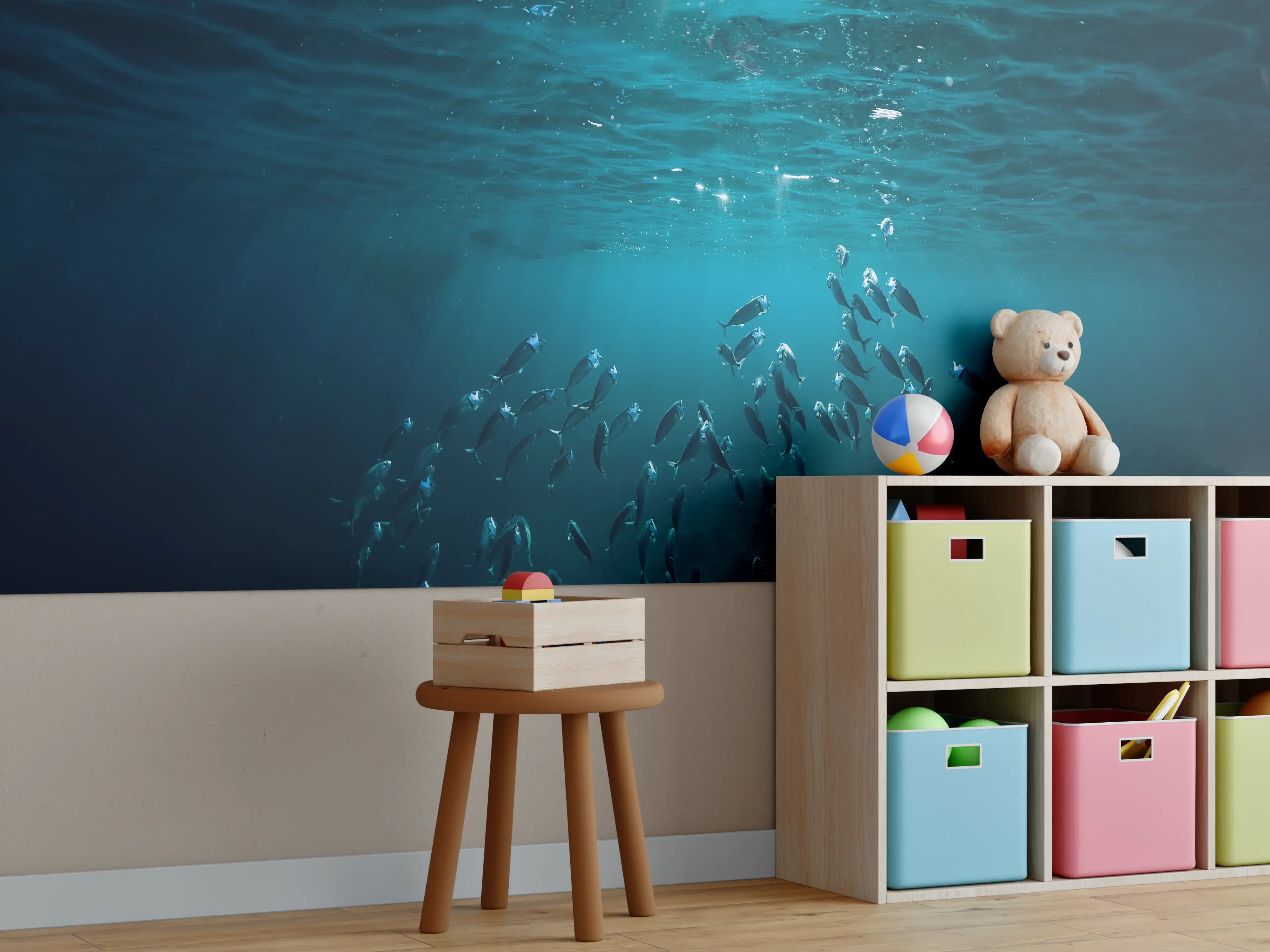 Kinderzimmer Wandgestaltung - Kleiner Fischschwarm Unterwasser